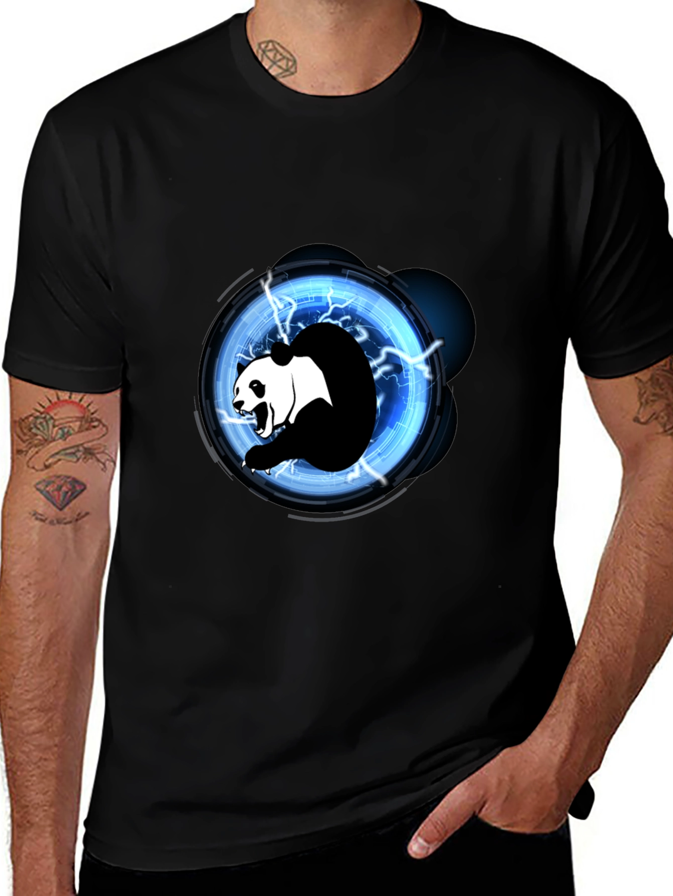 Electric Panda Graphic Tee - Black Cotton Blend