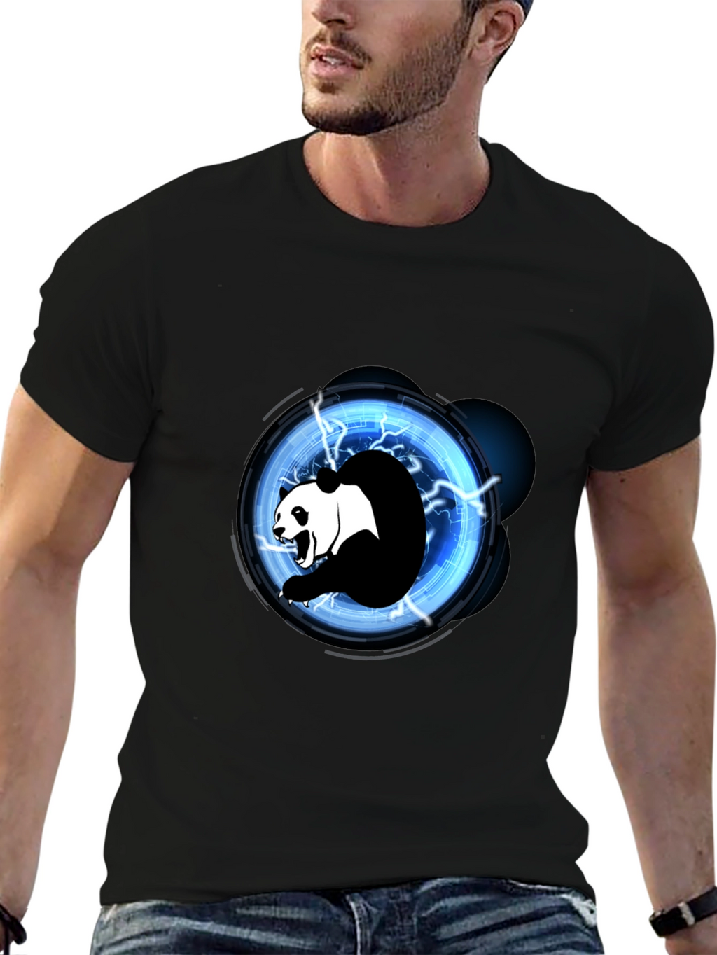 Electric Panda Graphic Tee - Black Cotton Blend
