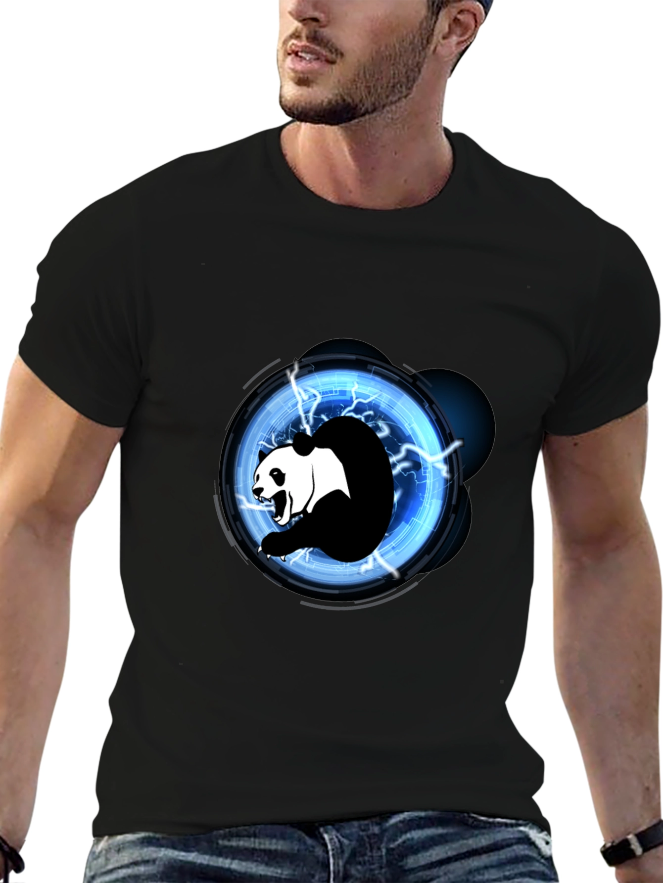 Electric Panda Graphic Tee - Black Cotton Blend