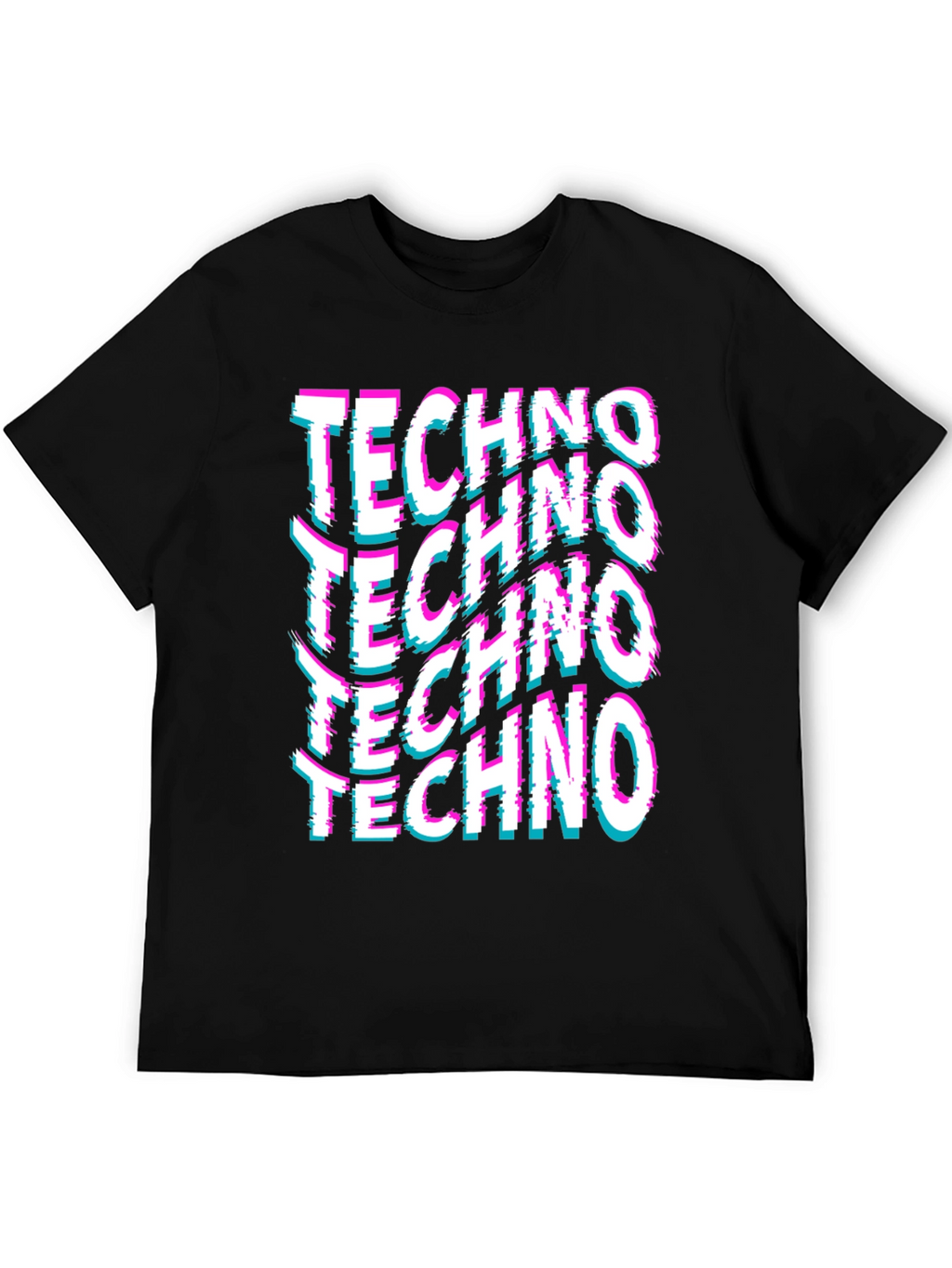Techno Glitch Print Black T-Shirt