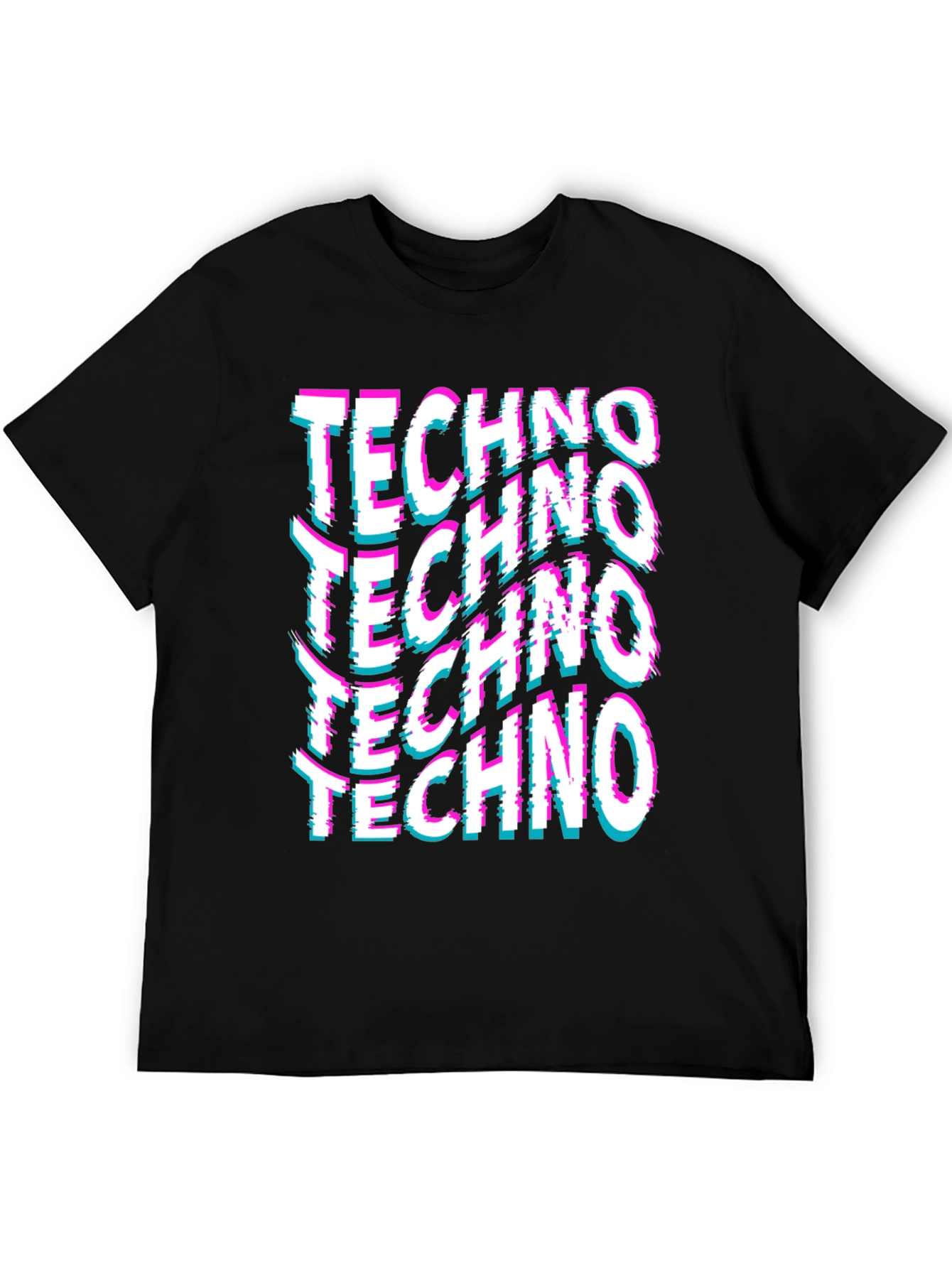 Techno Glitch Print Black T-Shirt