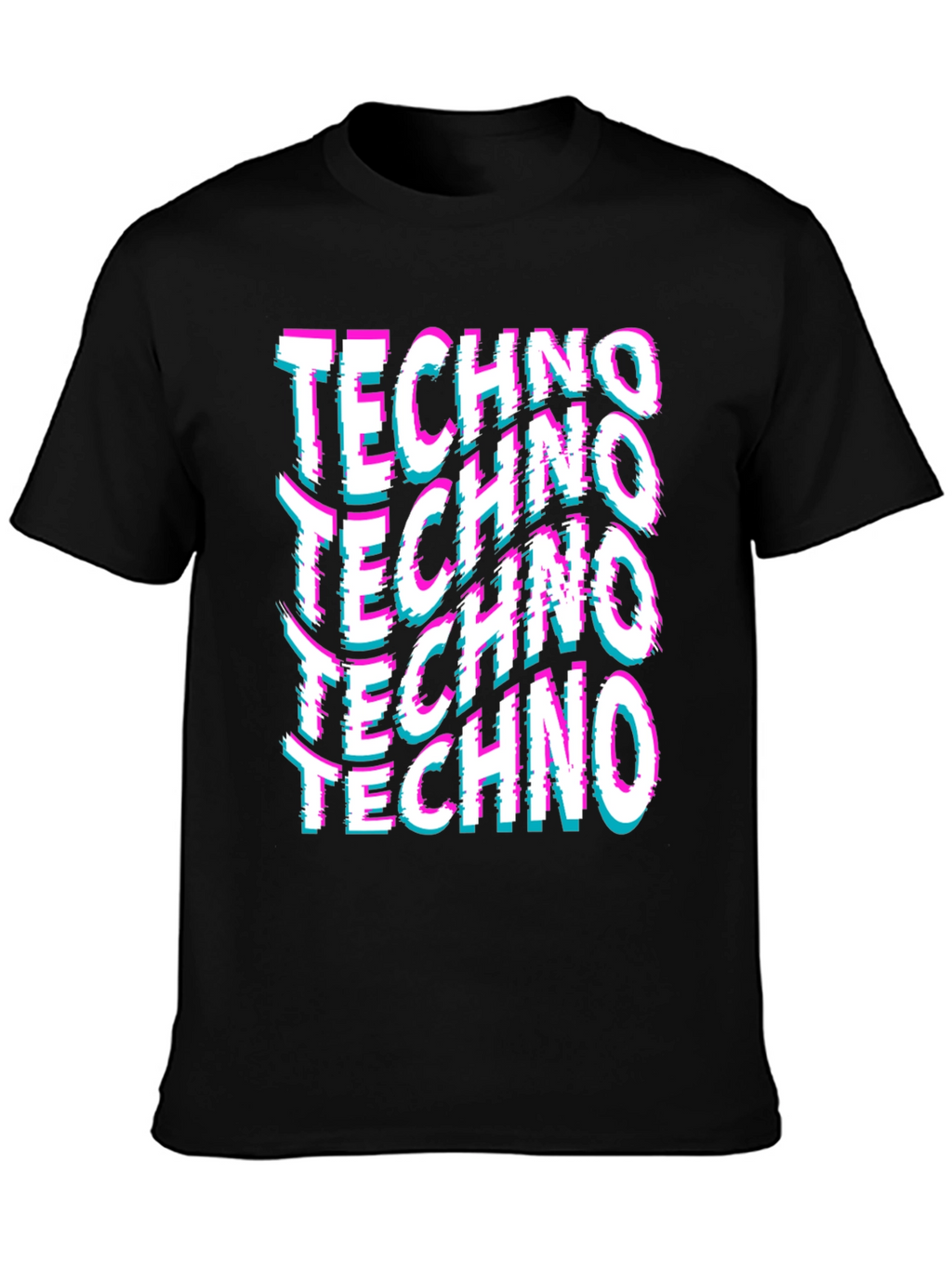 Techno Glitch Print Black T-Shirt