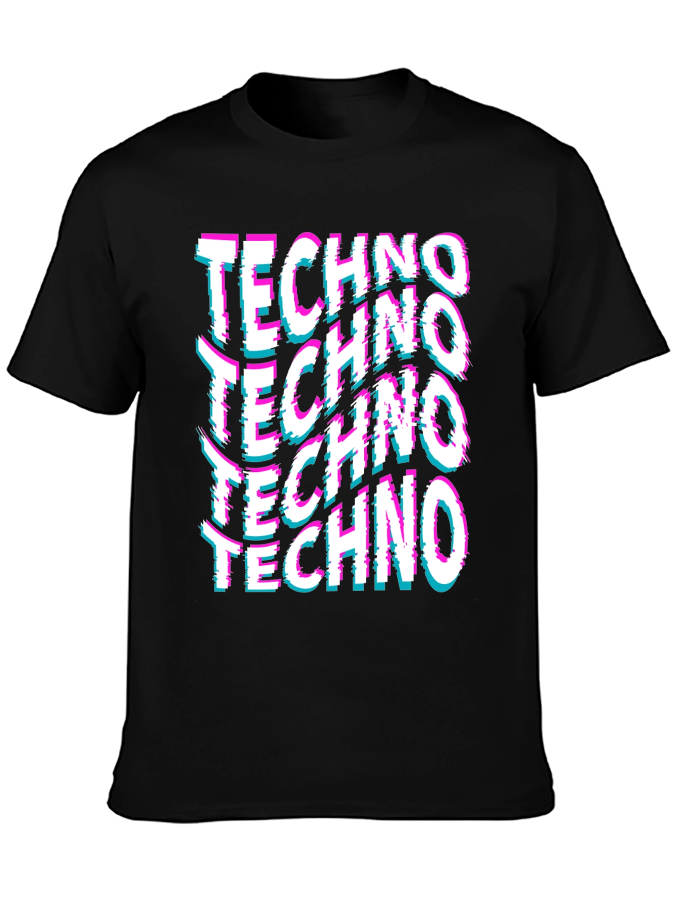 Techno Glitch Print Black T-Shirt