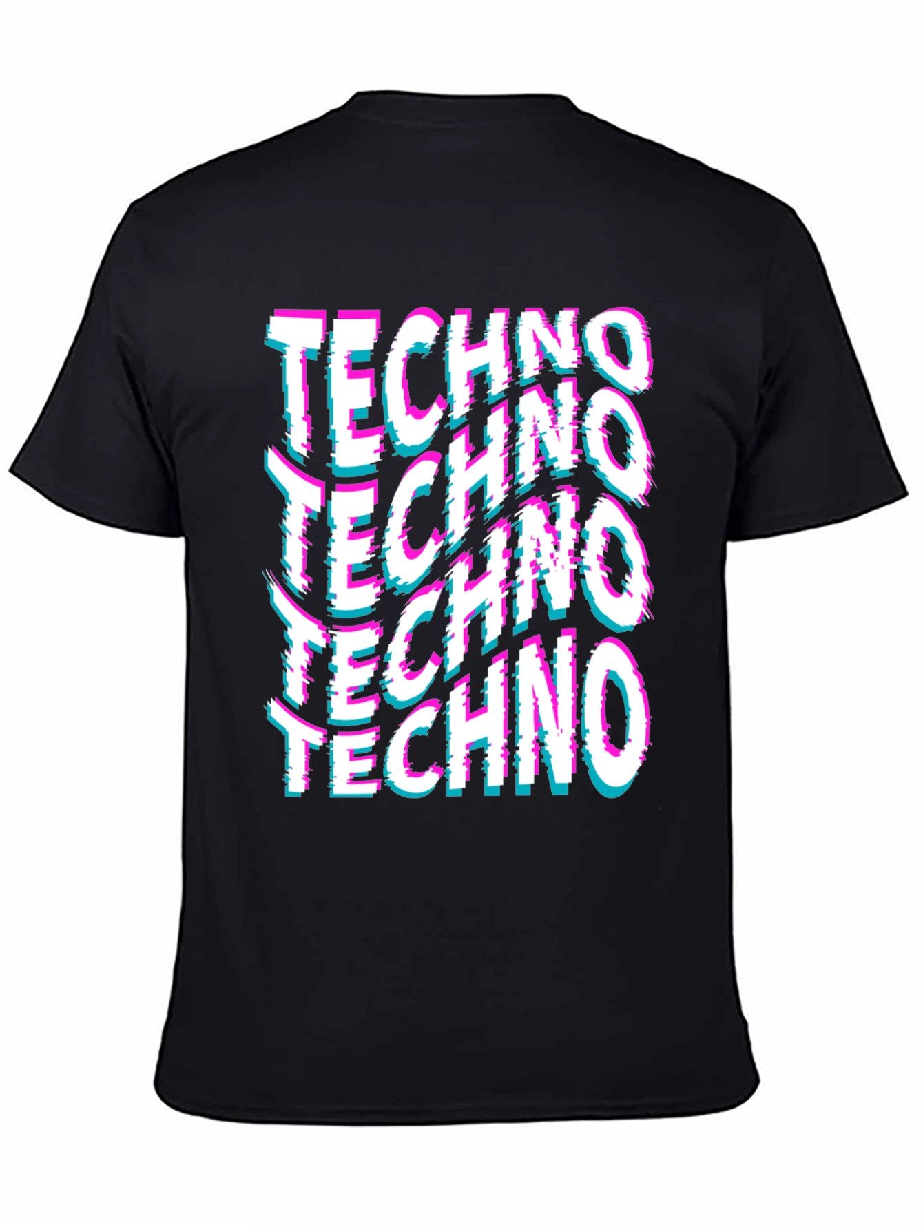 Techno Glitch Print Black T-Shirt