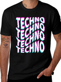 Techno Glitch Print Black T-Shirt
