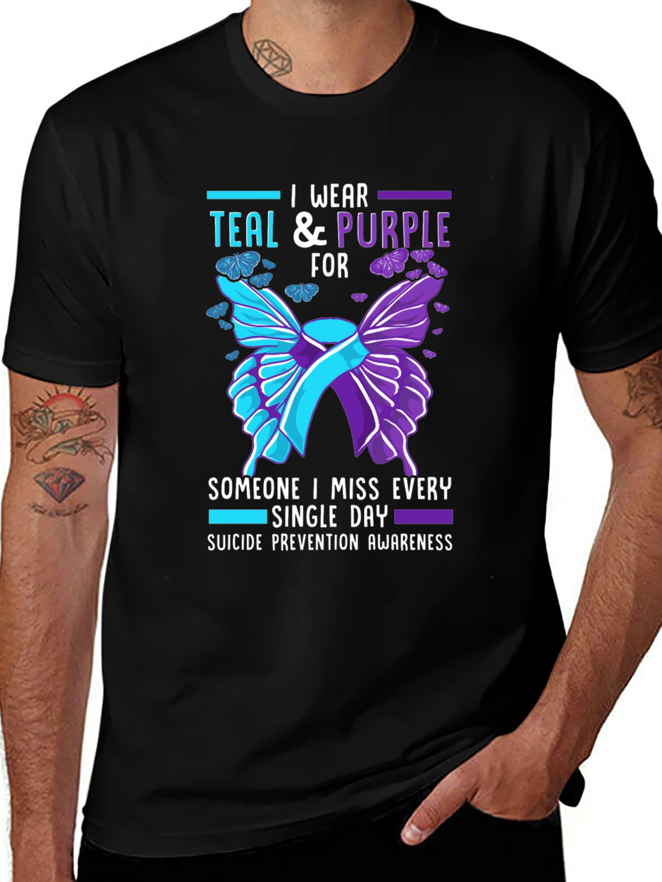 Teal & Purple Suicide Prevention Awareness Butterfly T-Shirt