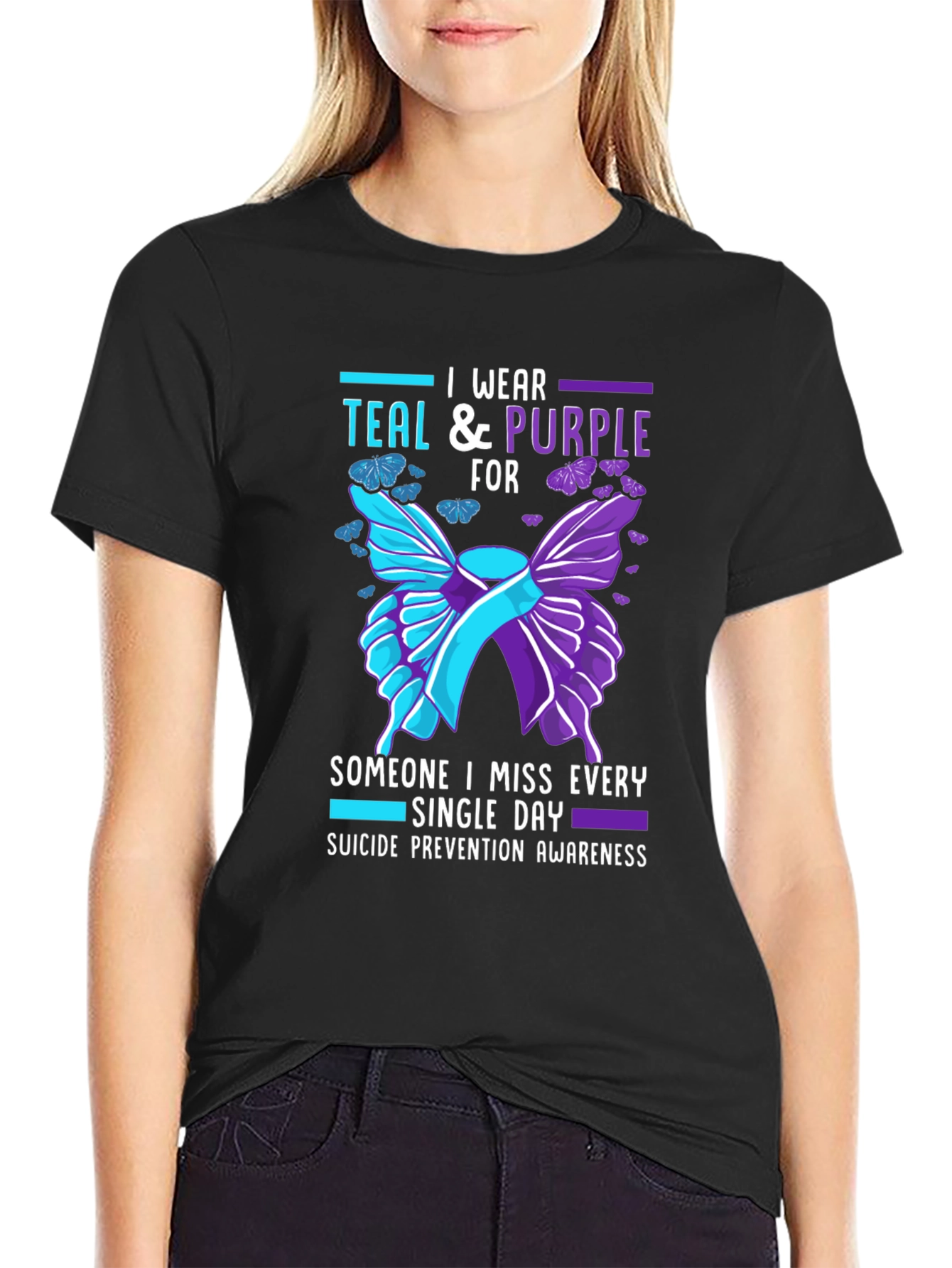 Teal & Purple Suicide Prevention Awareness Butterfly T-Shirt
