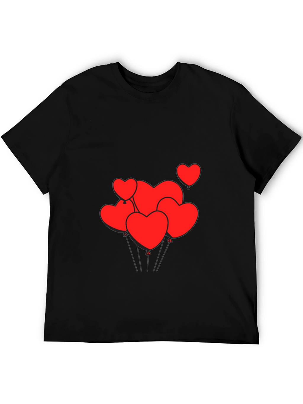 Mens Black T-Shirt with Heart Balloons Graphic