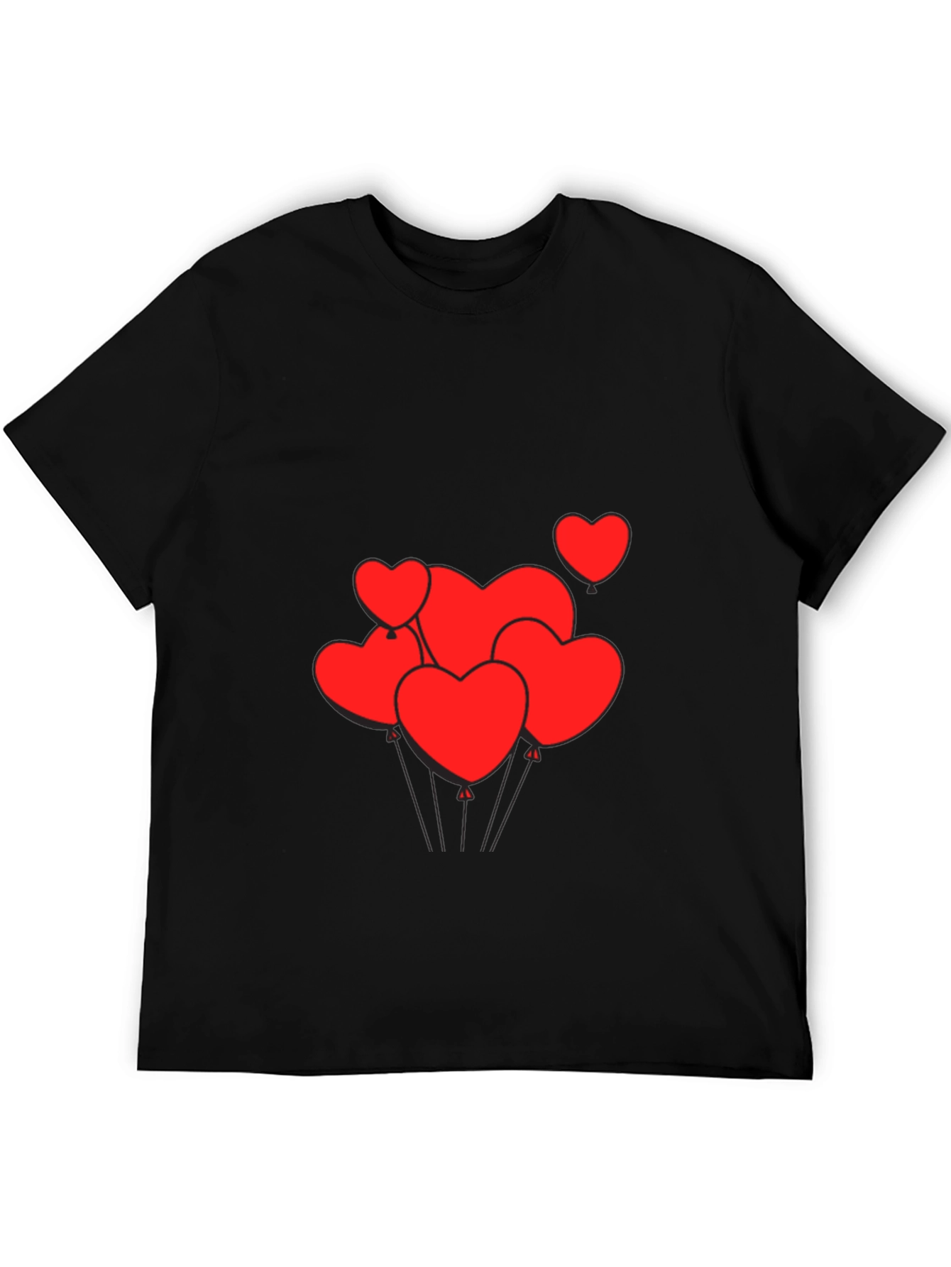 Mens Black T-Shirt with Heart Balloons Graphic