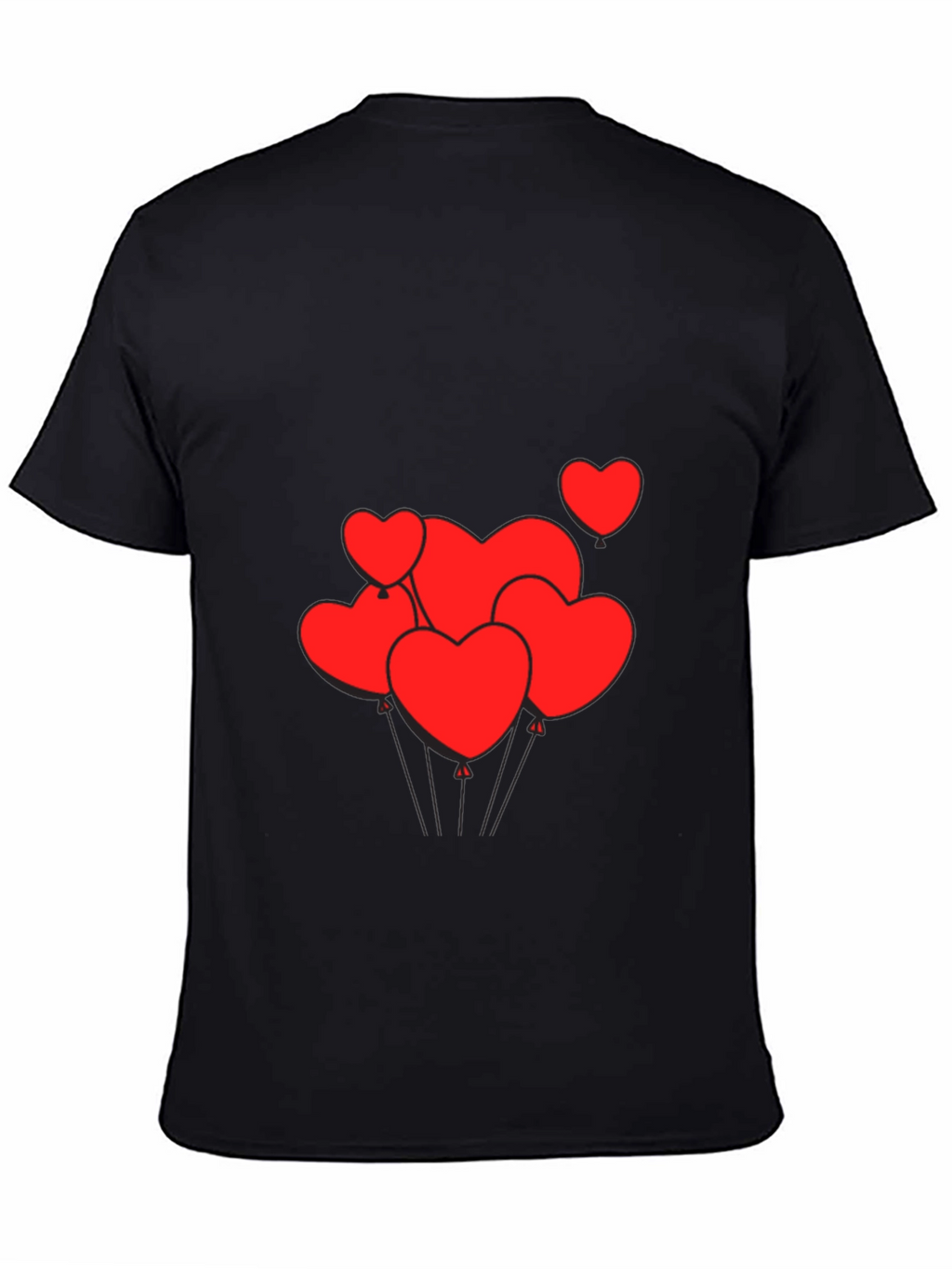 Mens Black T-Shirt with Heart Balloons Graphic