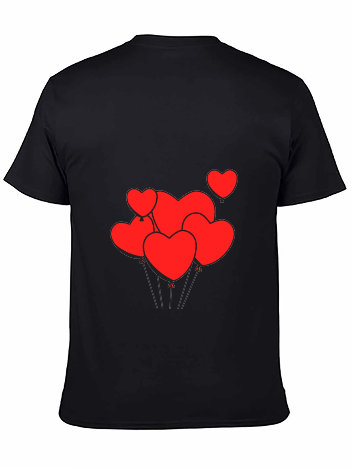 Mens Black T-Shirt with Heart Balloons Graphic