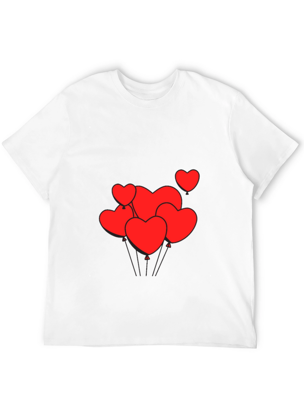 Mens Black T-Shirt with Heart Balloons Graphic