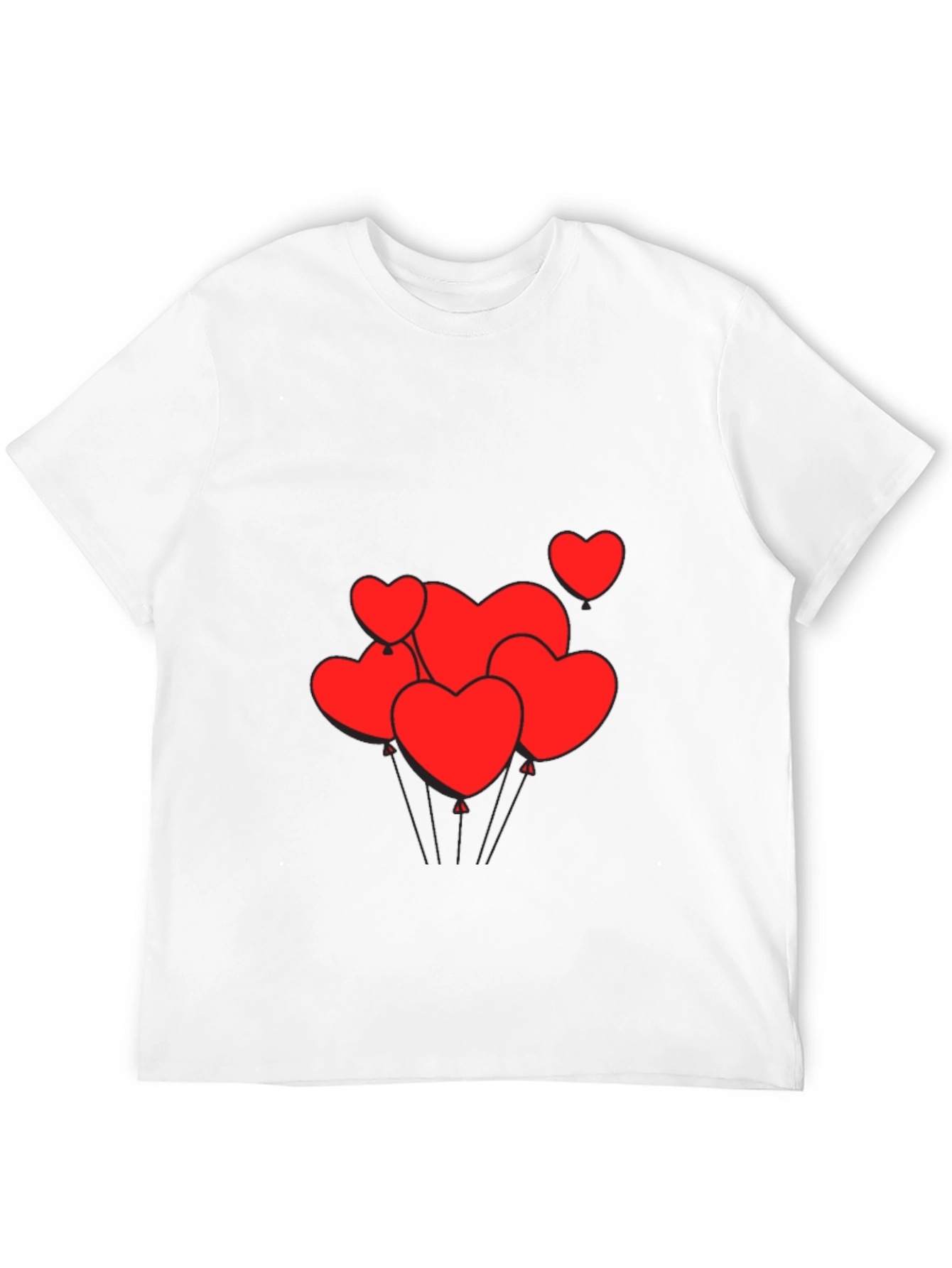 Mens Black T-Shirt with Heart Balloons Graphic