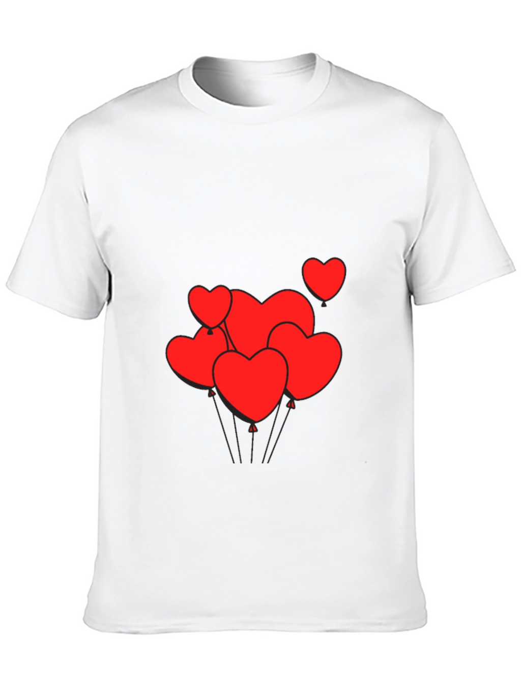 Mens Black T-Shirt with Heart Balloons Graphic