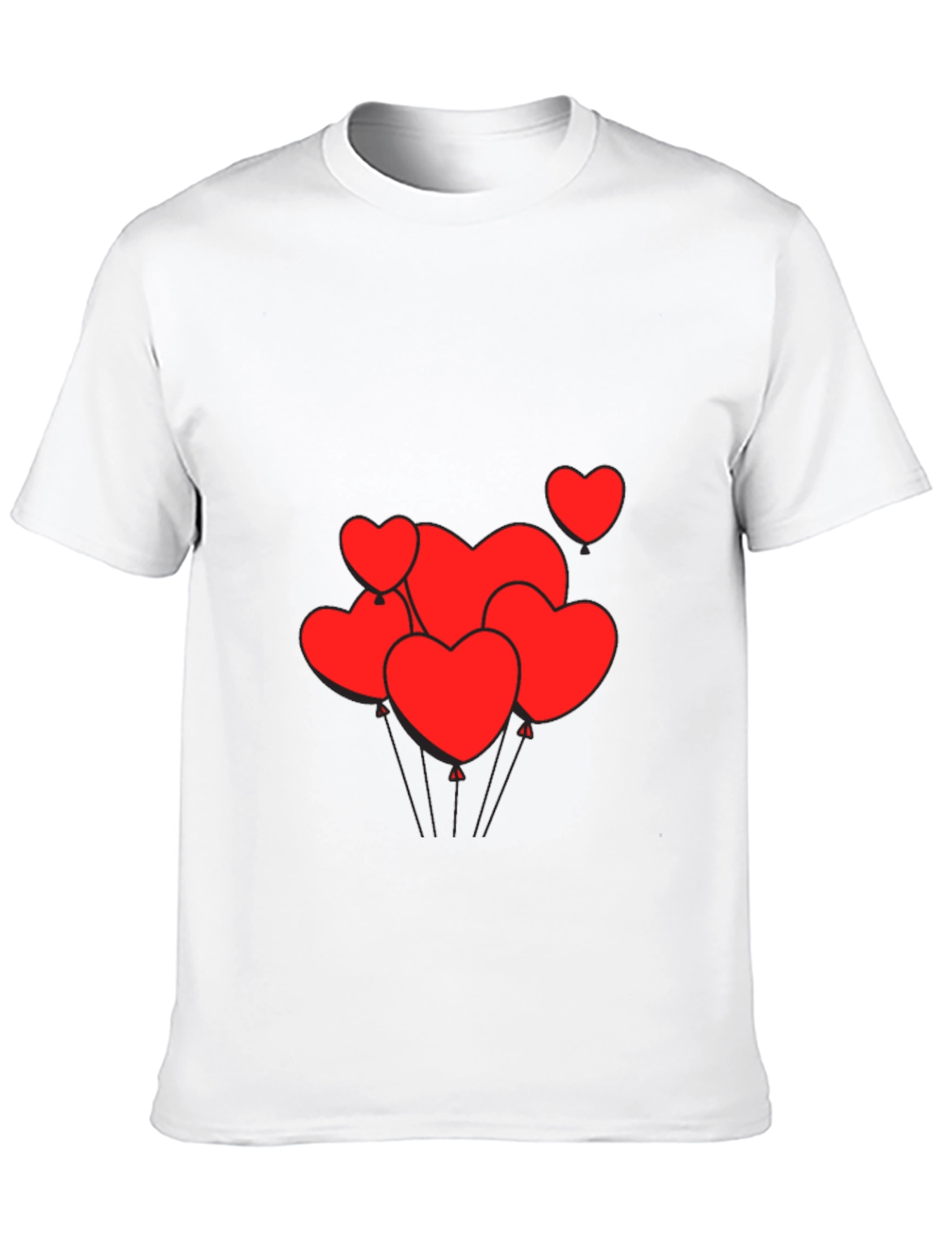 Mens Black T-Shirt with Heart Balloons Graphic