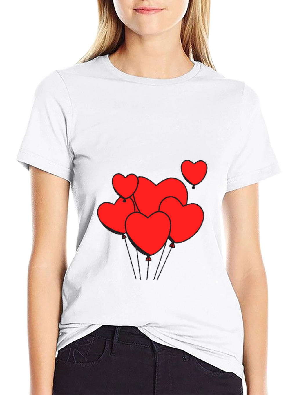 Mens Black T-Shirt with Heart Balloons Graphic