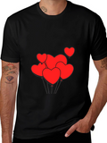 Mens Black T-Shirt with Heart Balloons Graphic