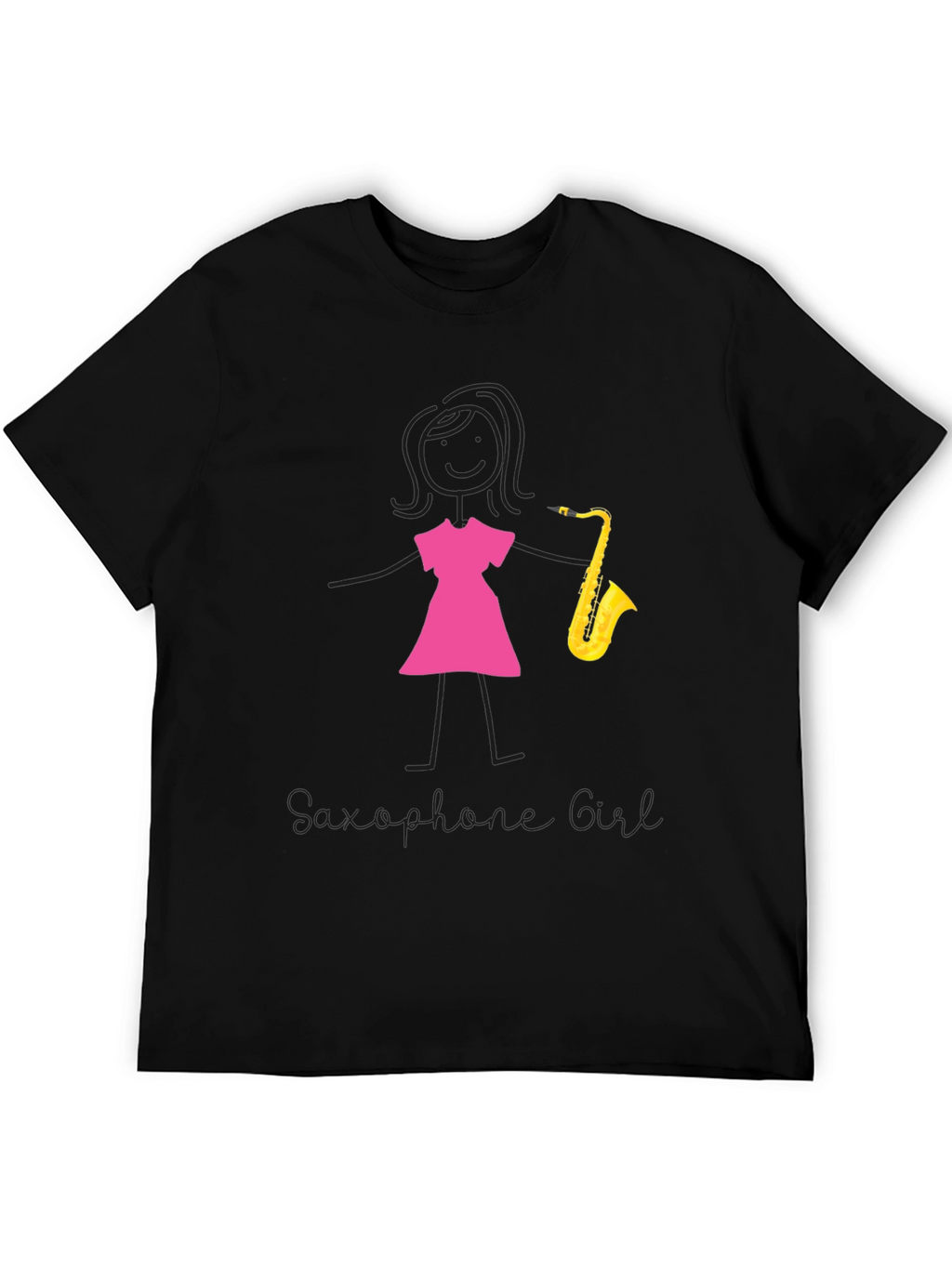 Saxophone Girl Graphic Tee - Black Cotton Casual Shirt