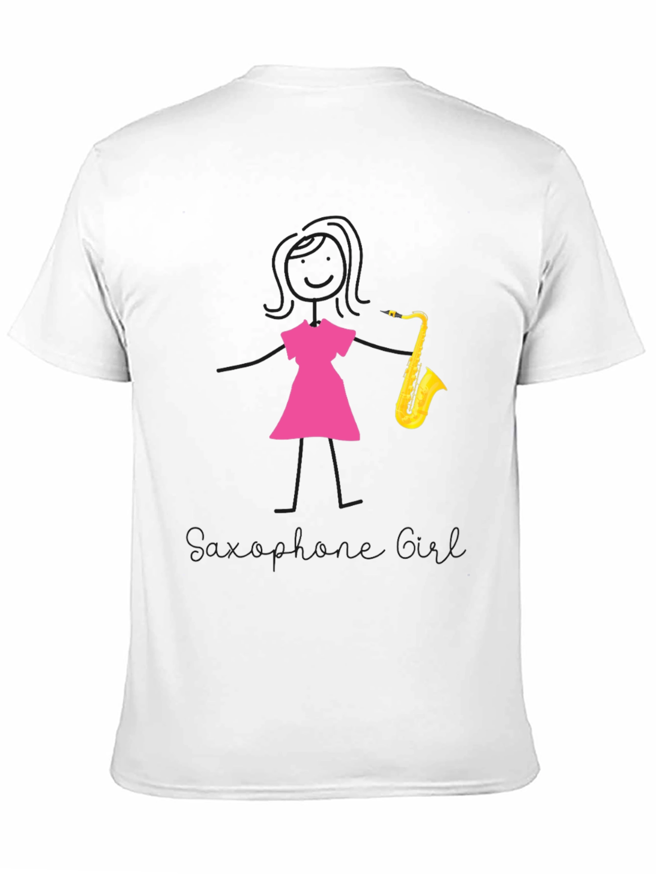 Saxophone Girl Graphic Tee - Black Cotton Casual Shirt