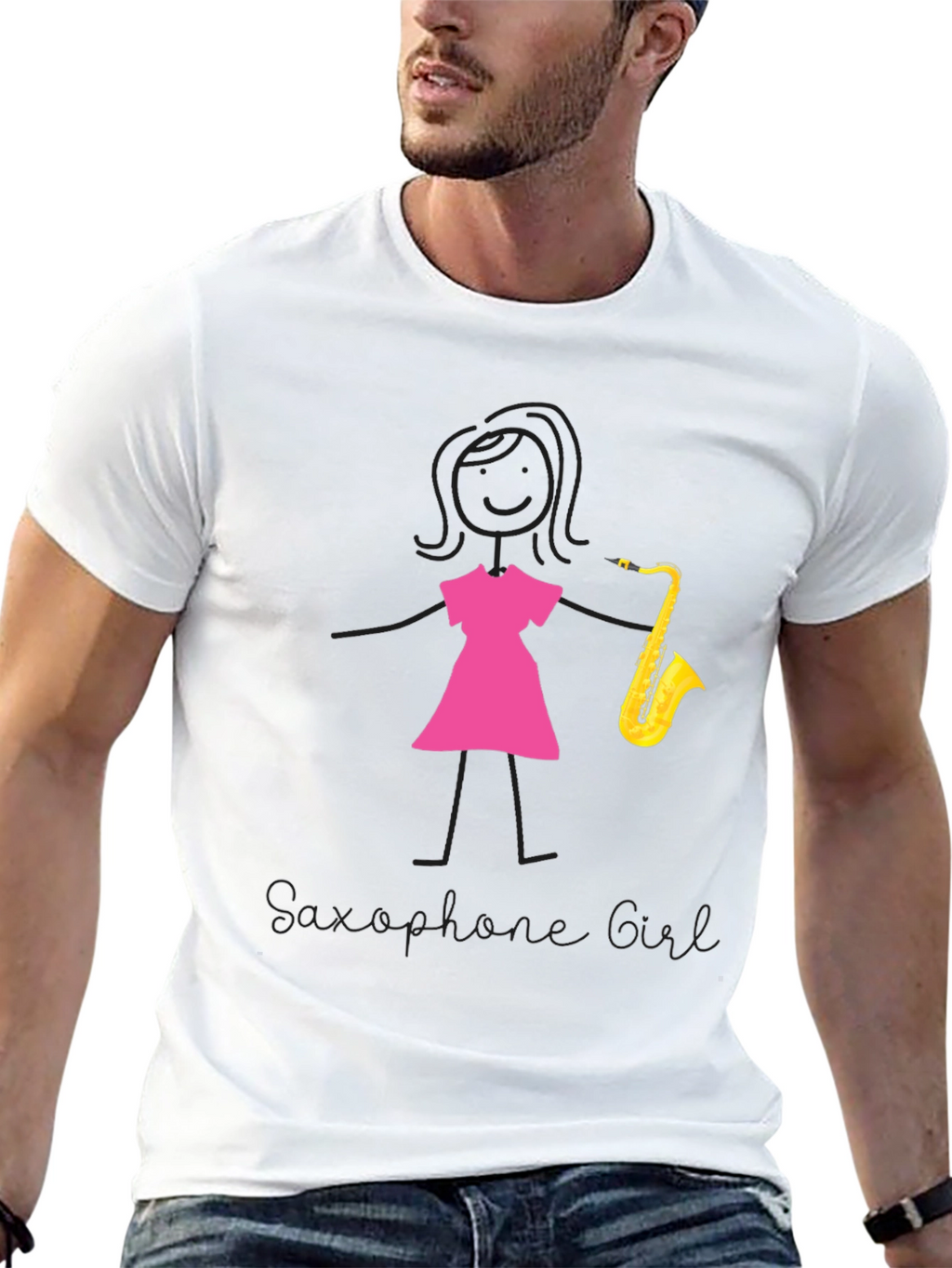 Saxophone Girl Graphic Tee - Black Cotton Casual Shirt