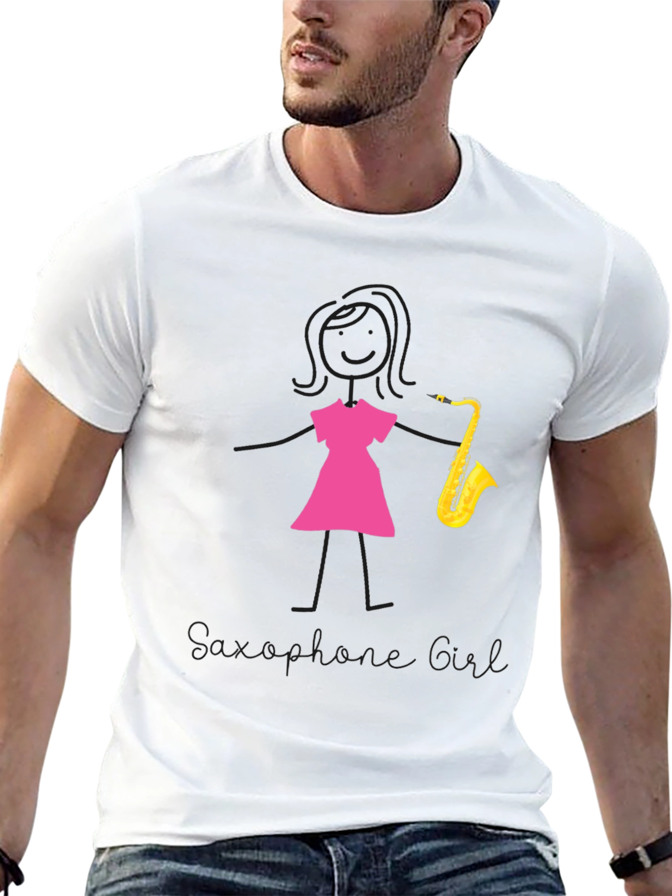 Saxophone Girl Graphic Tee - Black Cotton Casual Shirt