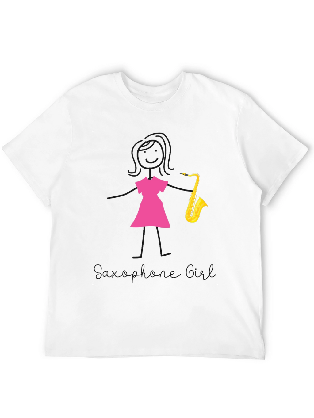 Saxophone Girl Graphic Tee - Black Cotton Casual Shirt