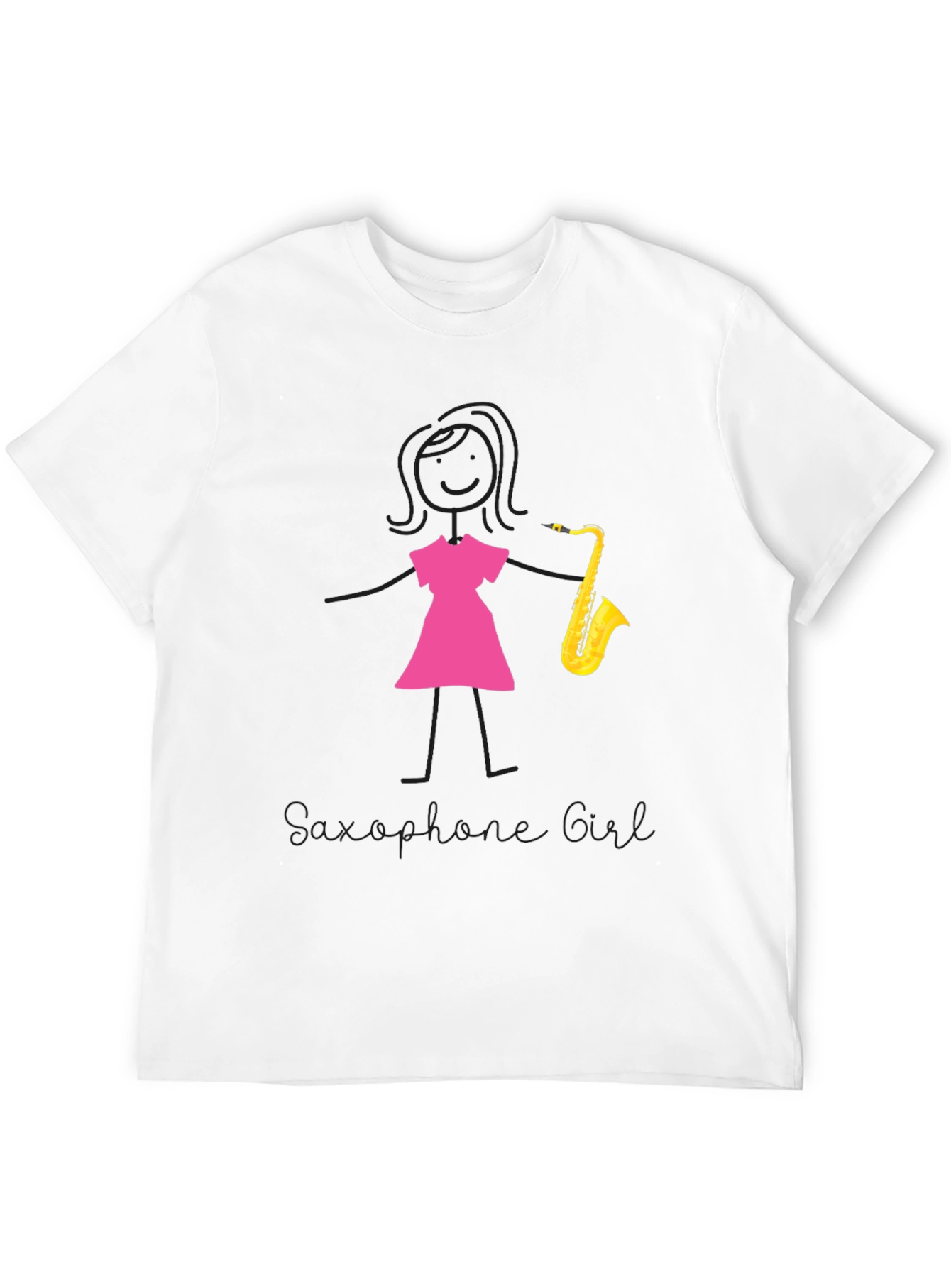 Saxophone Girl Graphic Tee - Black Cotton Casual Shirt