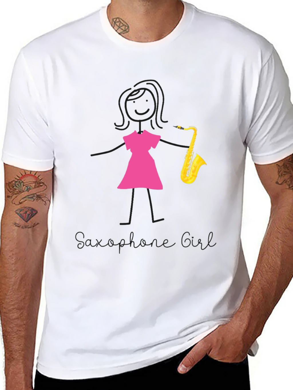 Saxophone Girl Graphic Tee - Black Cotton Casual Shirt
