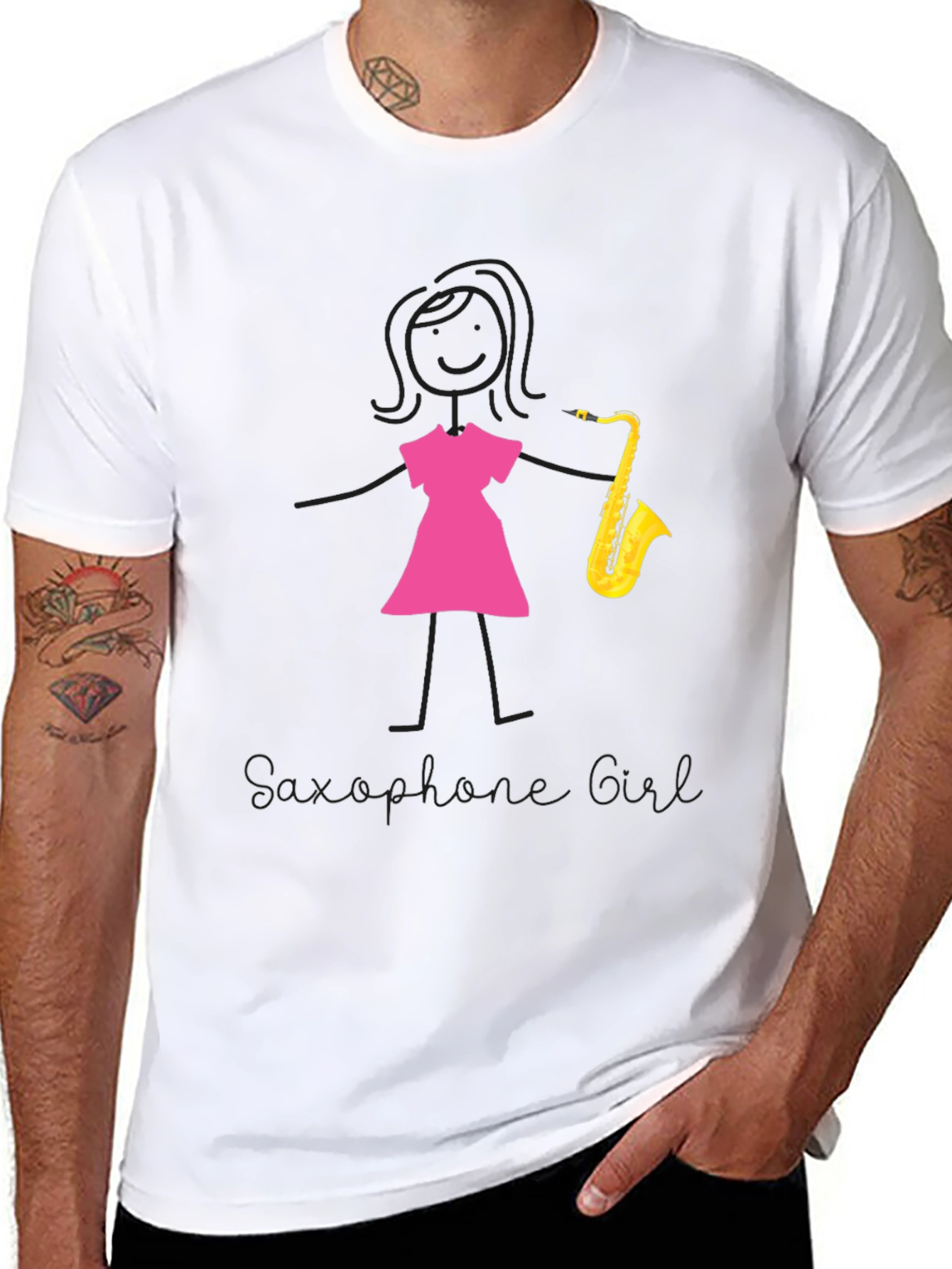 Saxophone Girl Graphic Tee - Black Cotton Casual Shirt