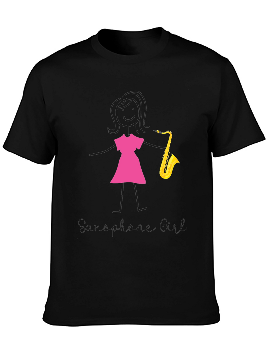 Saxophone Girl Graphic Tee - Black Cotton Casual Shirt