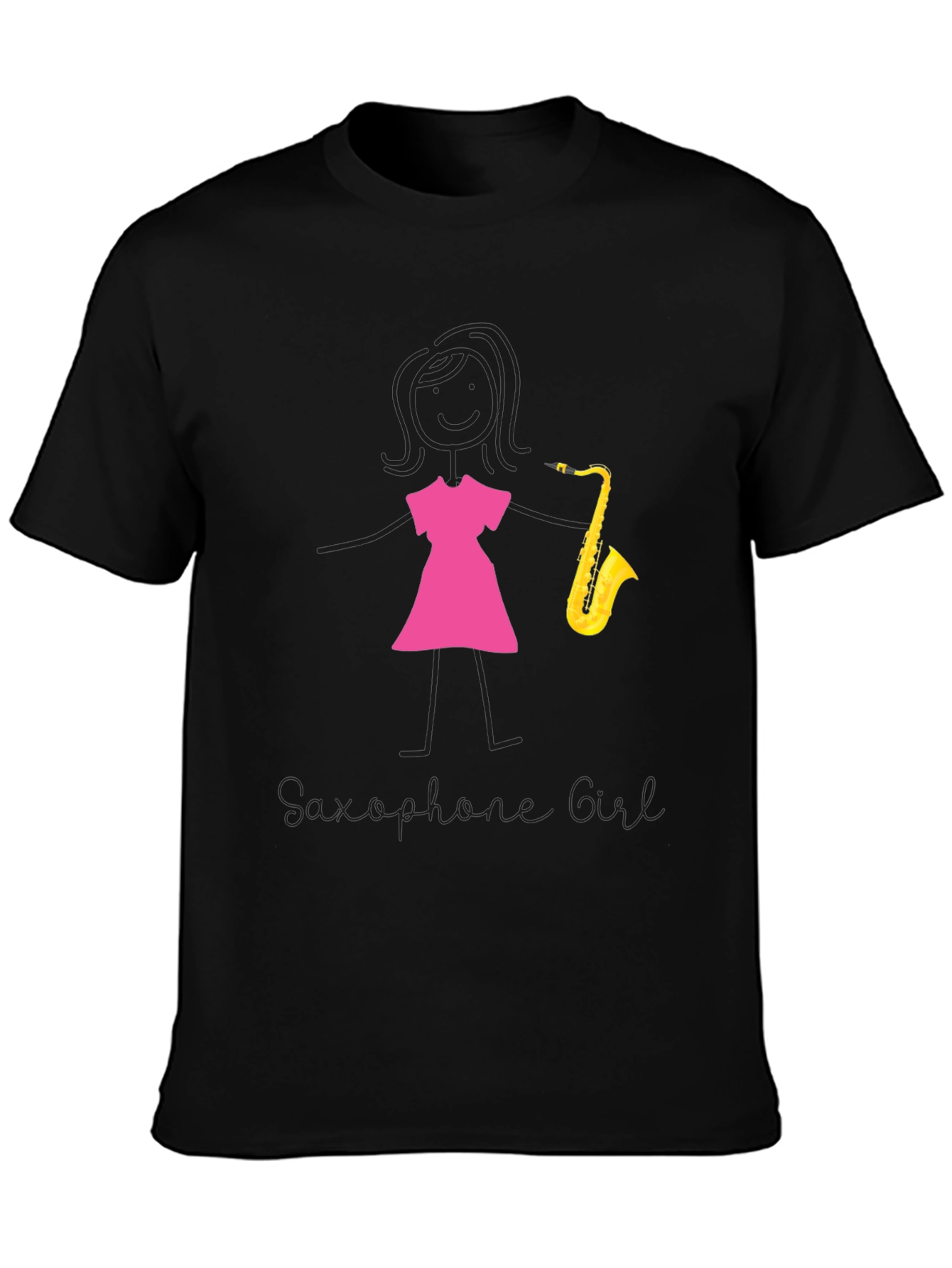Saxophone Girl Graphic Tee - Black Cotton Casual Shirt