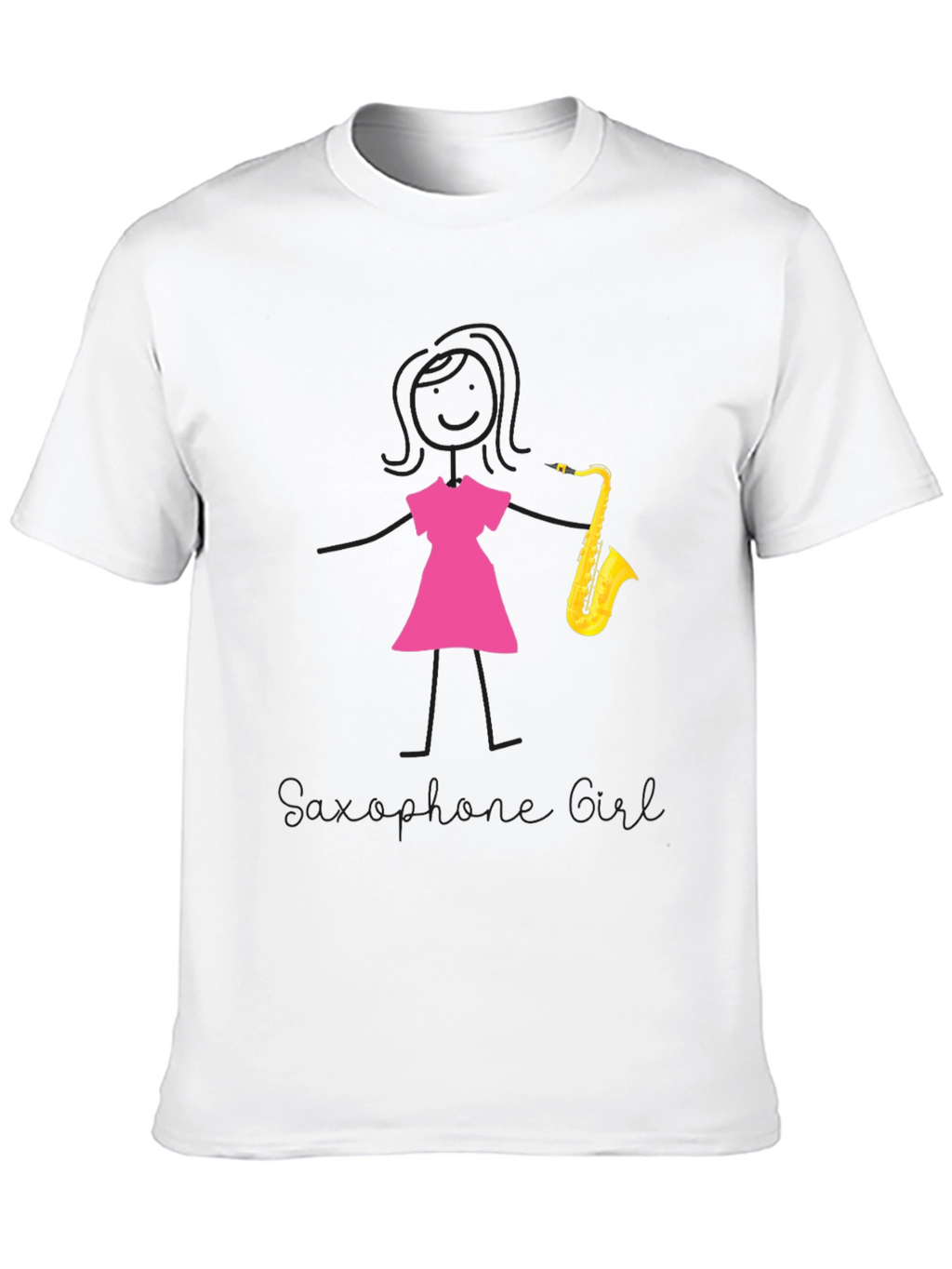 Saxophone Girl Graphic Tee - Black Cotton Casual Shirt