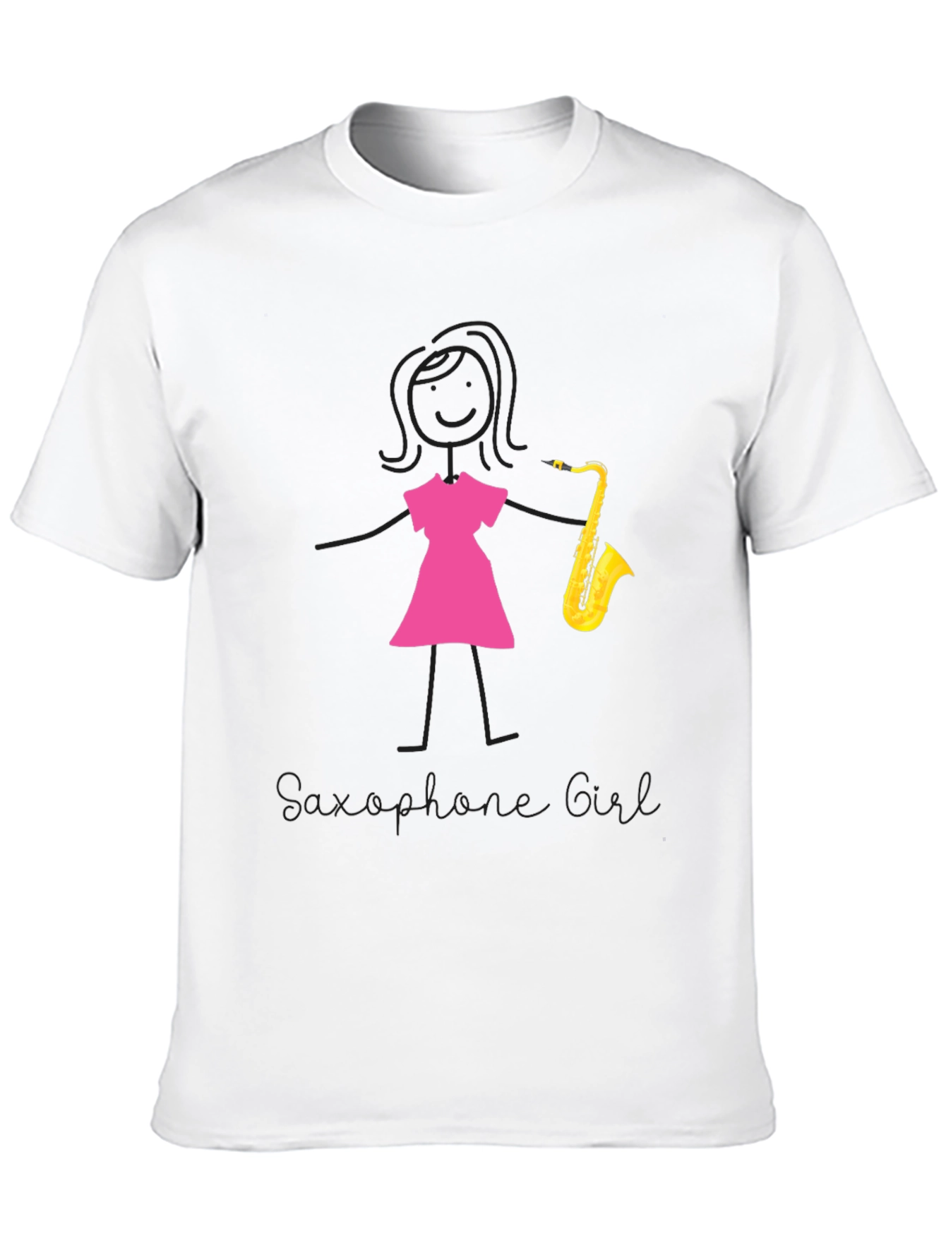 Saxophone Girl Graphic Tee - Black Cotton Casual Shirt
