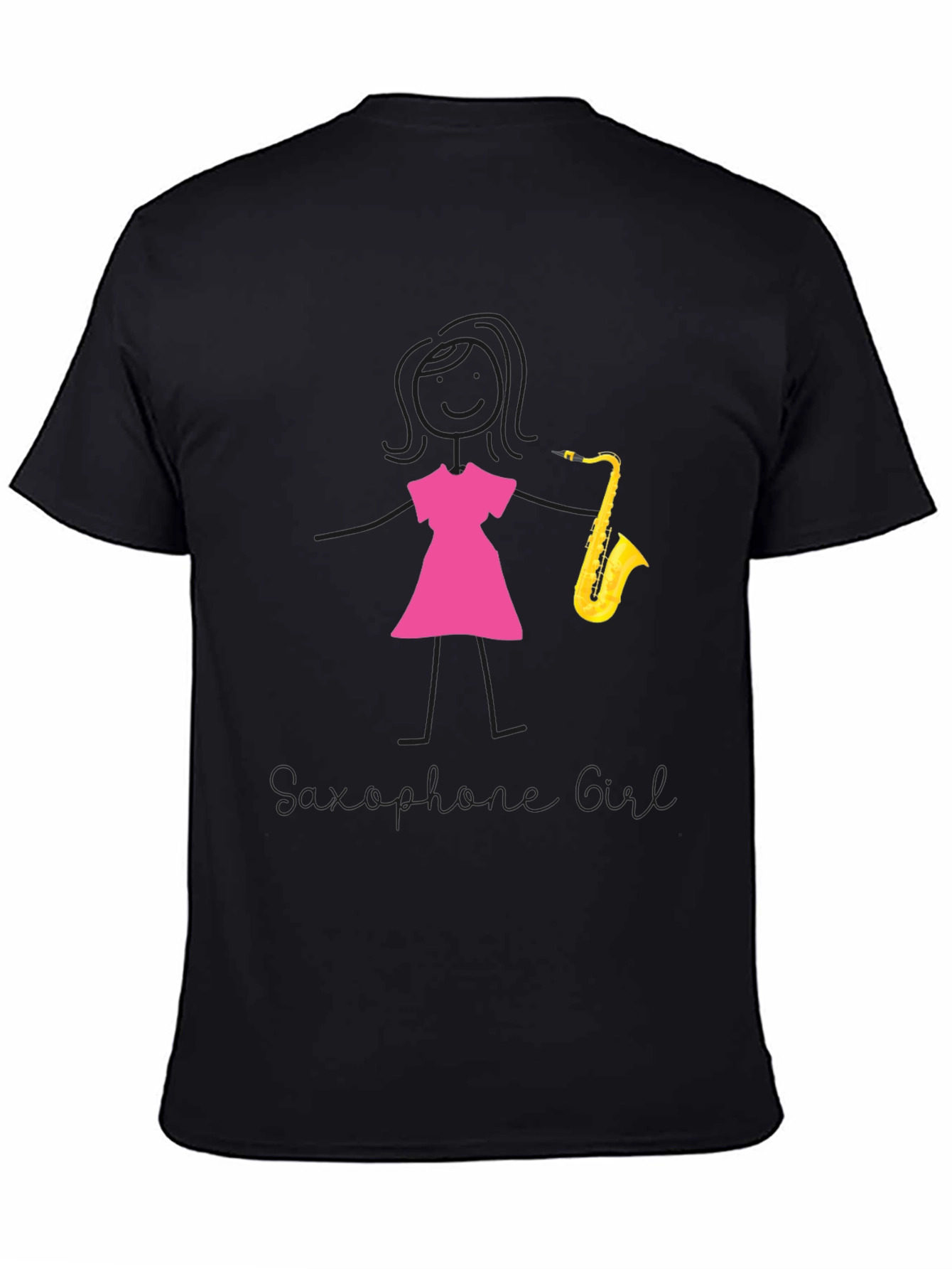 Saxophone Girl Graphic Tee - Black Cotton Casual Shirt