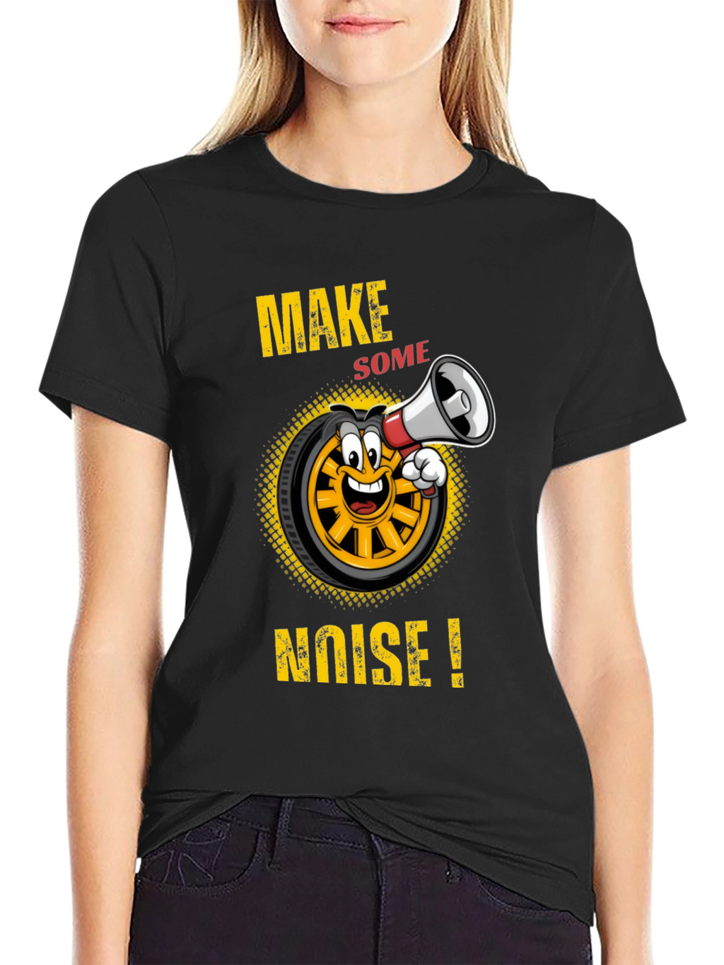 Make Some Noise T-Shirt Funny Cartoon Wheel