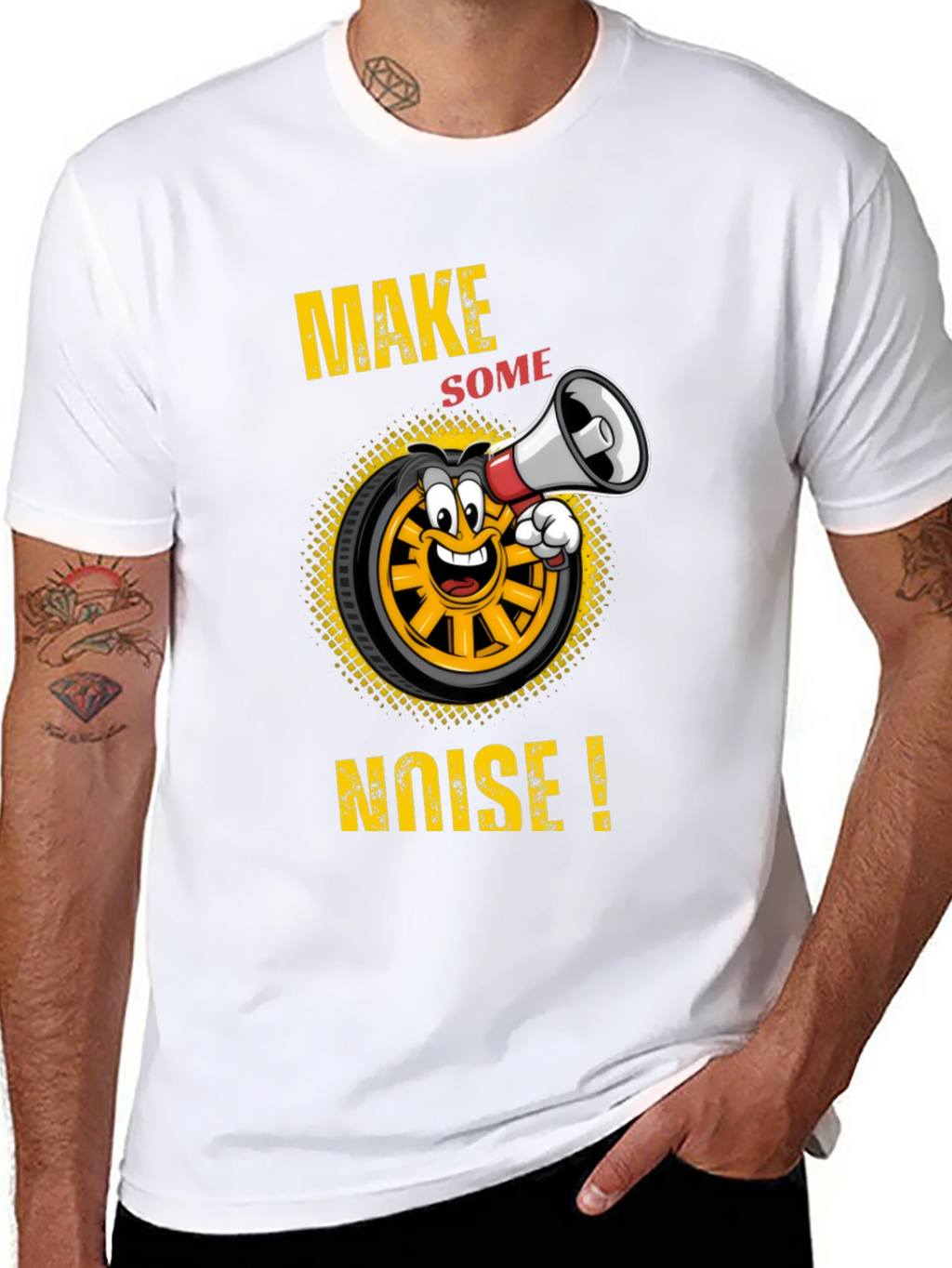 Make Some Noise T-Shirt Funny Cartoon Wheel