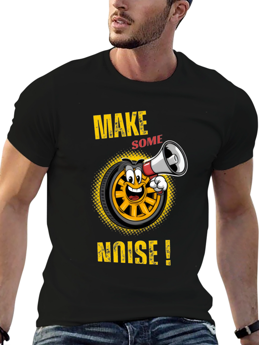 Make Some Noise T-Shirt Funny Cartoon Wheel