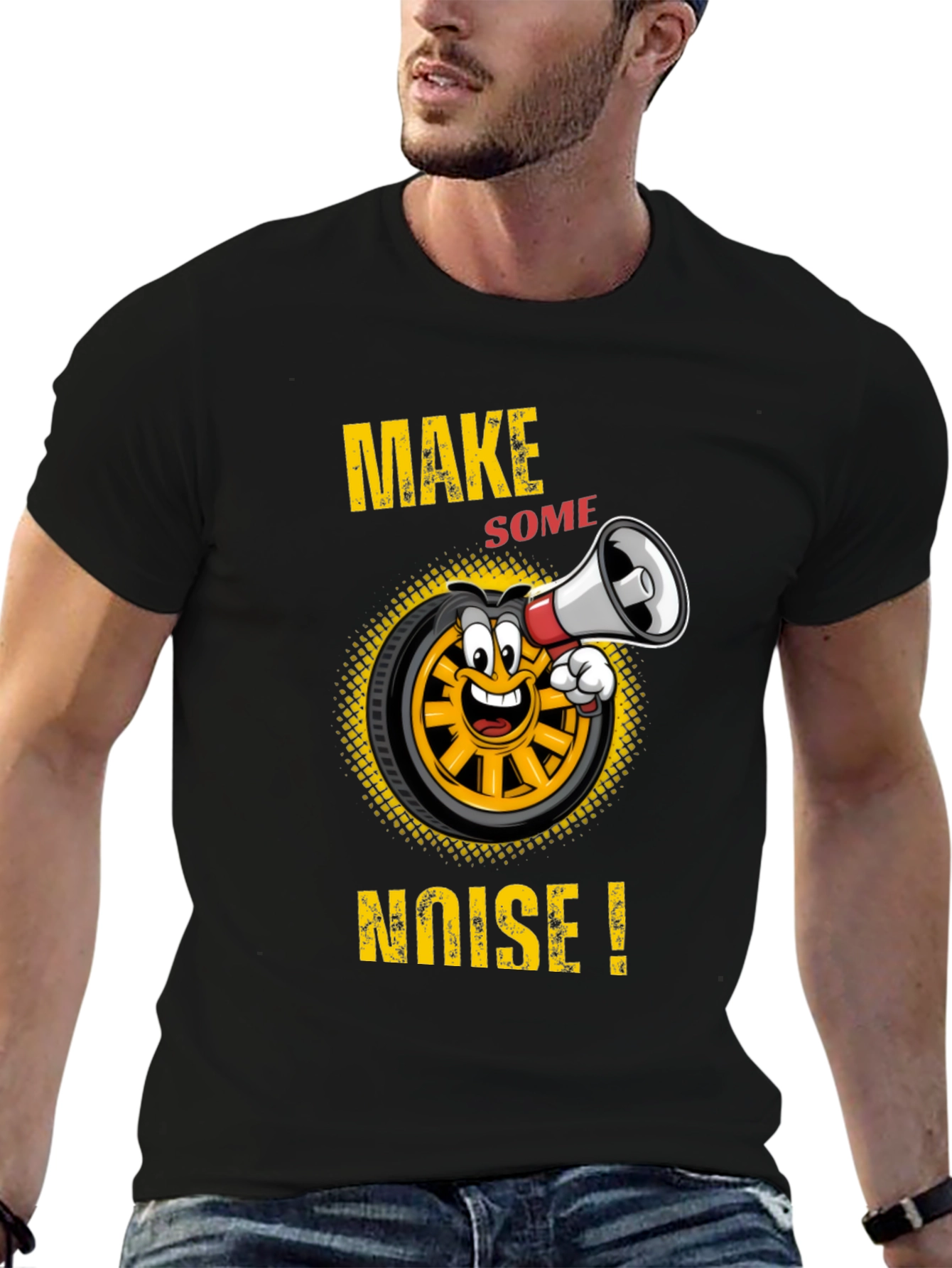 Make Some Noise T-Shirt Funny Cartoon Wheel