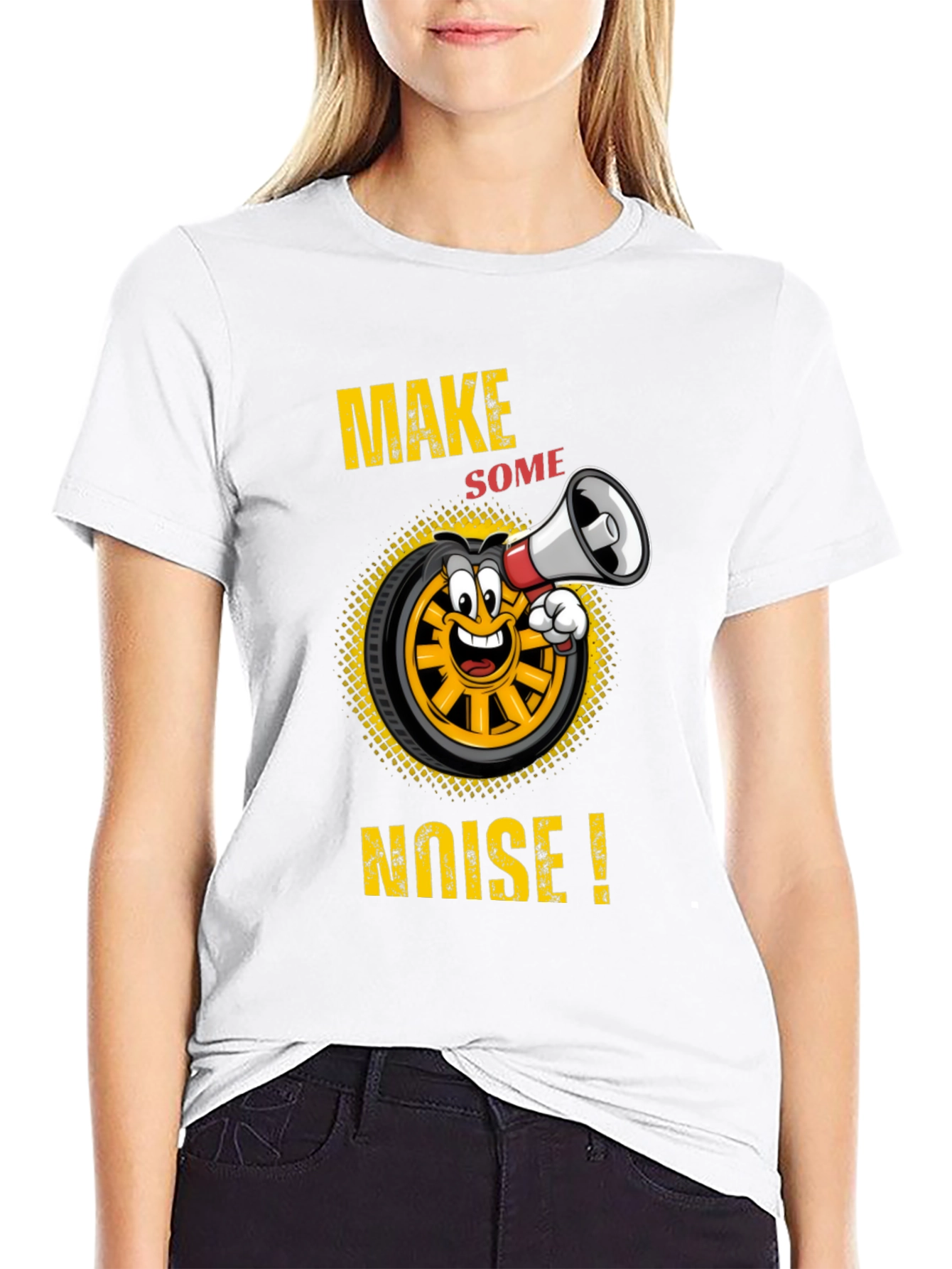 Make Some Noise T-Shirt Funny Cartoon Wheel