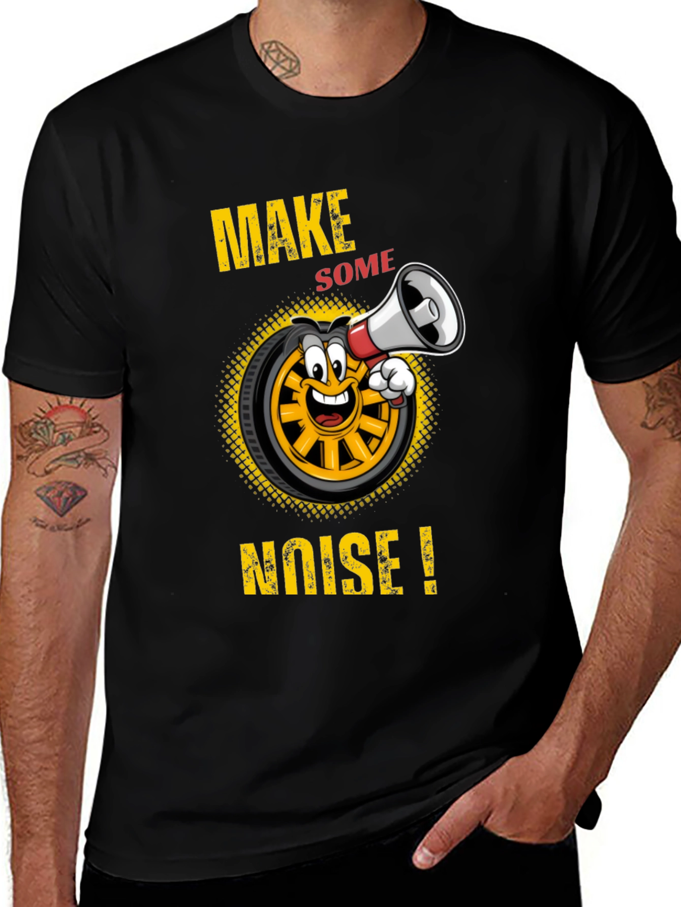 Make Some Noise T-Shirt Funny Cartoon Wheel