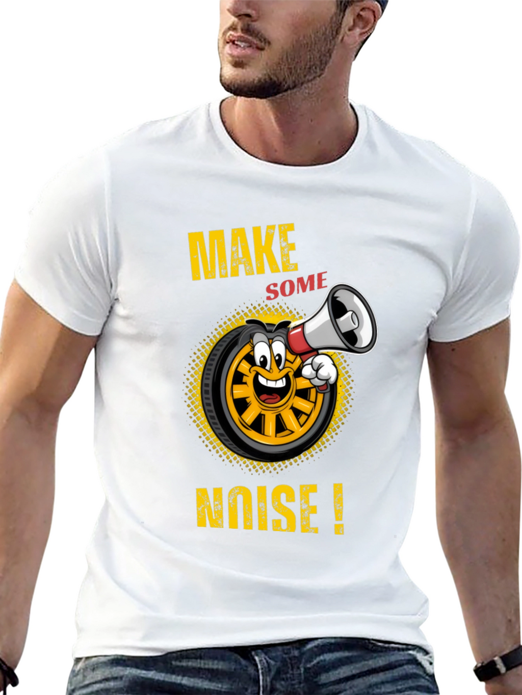 Make Some Noise T-Shirt Funny Cartoon Wheel