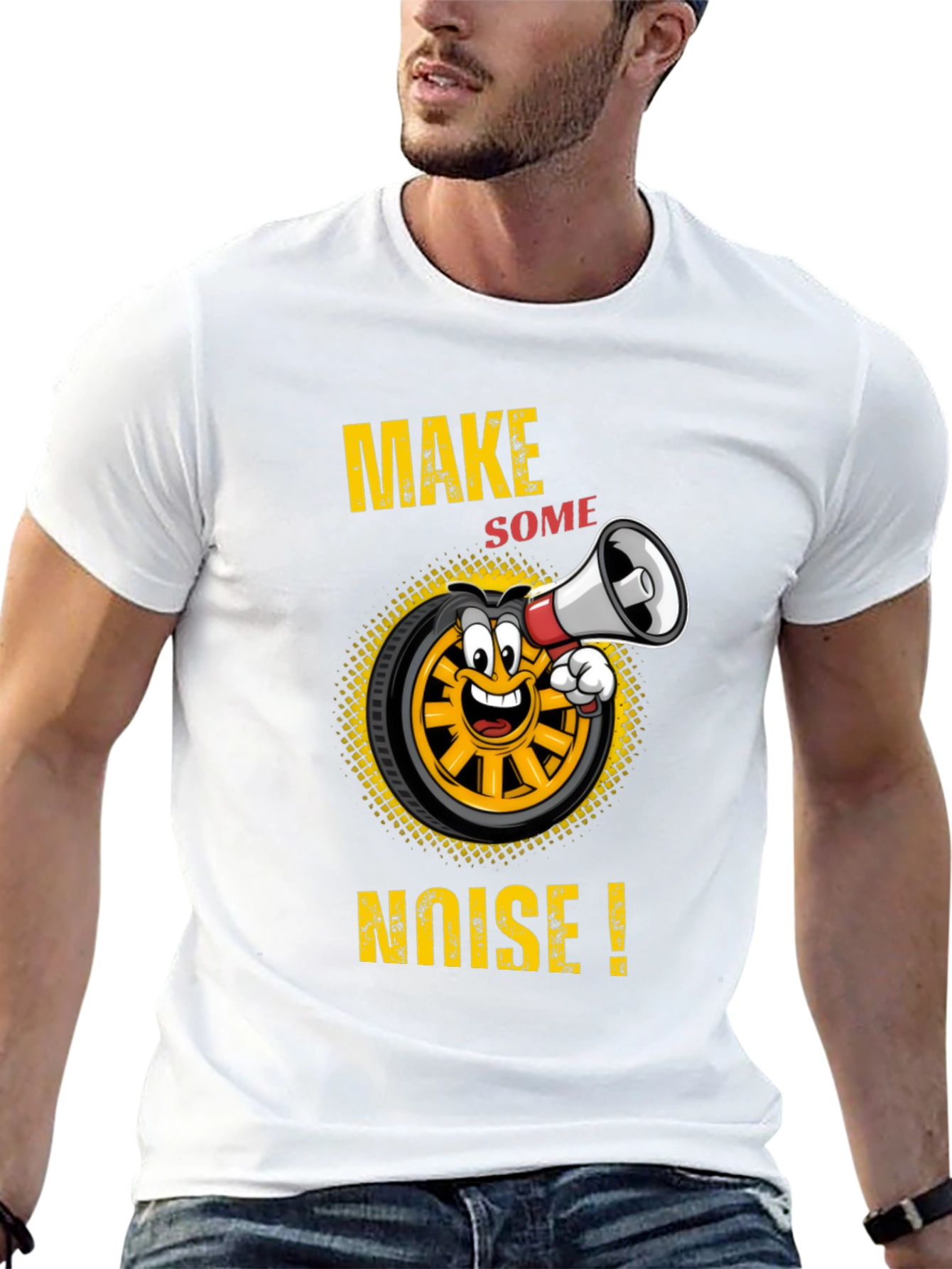 Make Some Noise T-Shirt Funny Cartoon Wheel