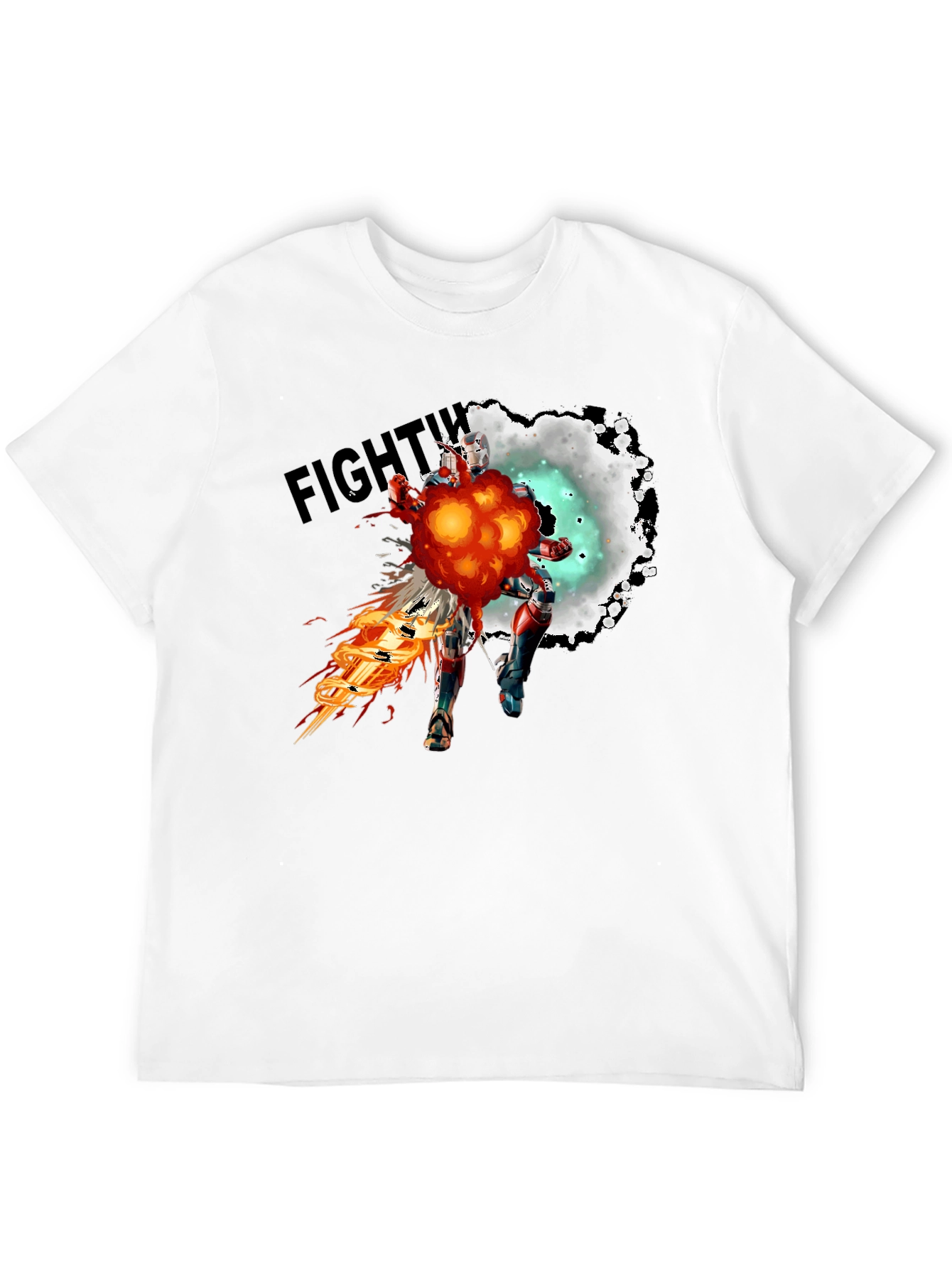 Fighting Robot Graphic T-Shirt - Black Crew Neck