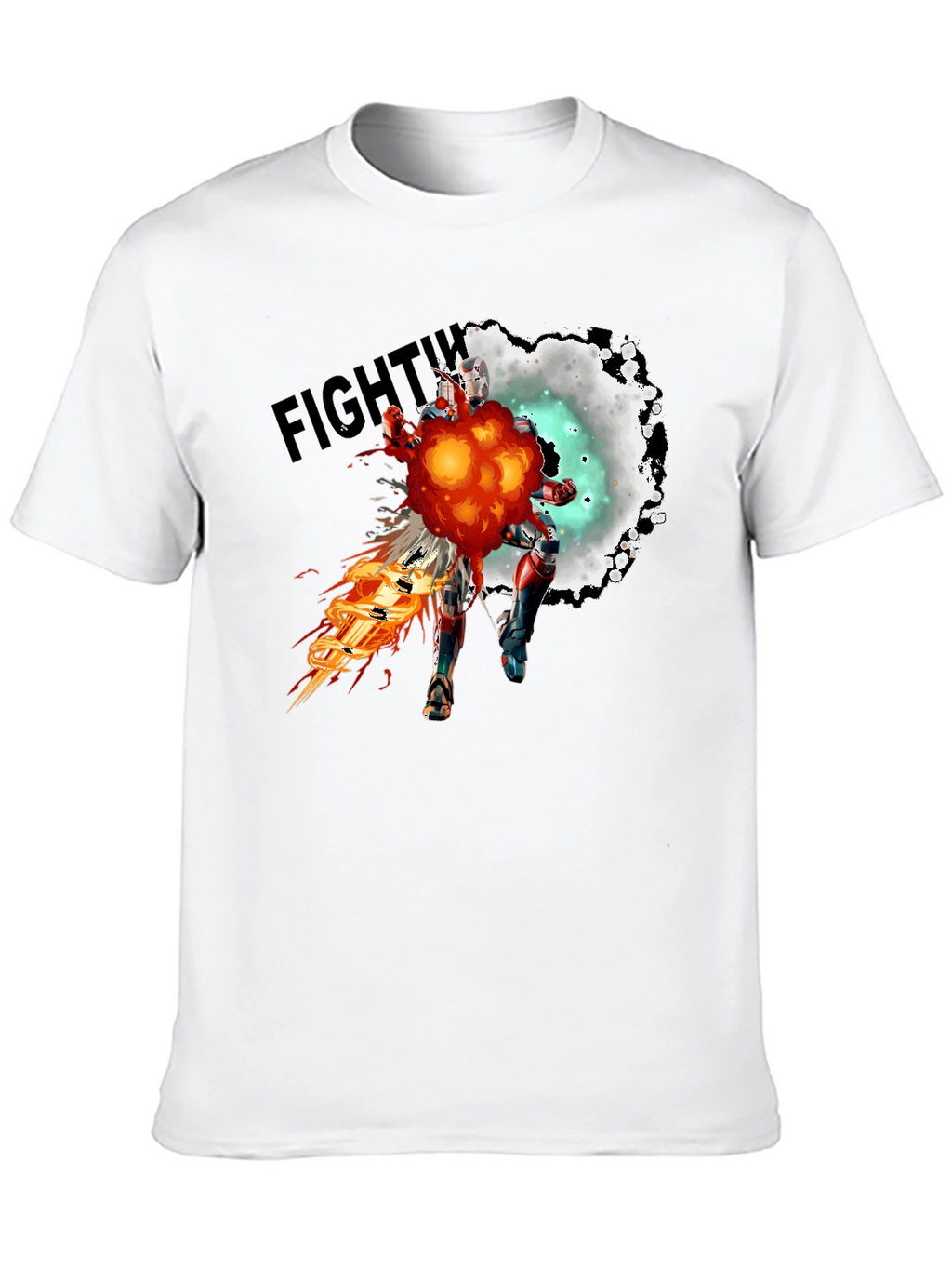 Fighting Robot Graphic T-Shirt - Black Crew Neck