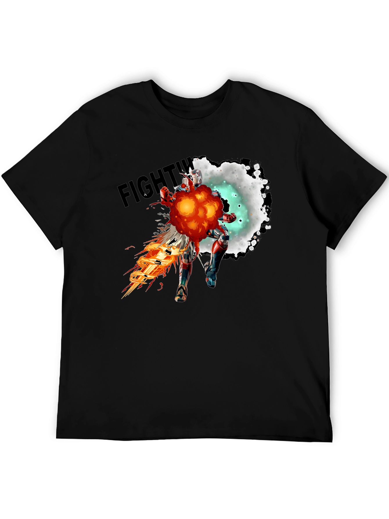 Fighting Robot Graphic T-Shirt - Black Crew Neck