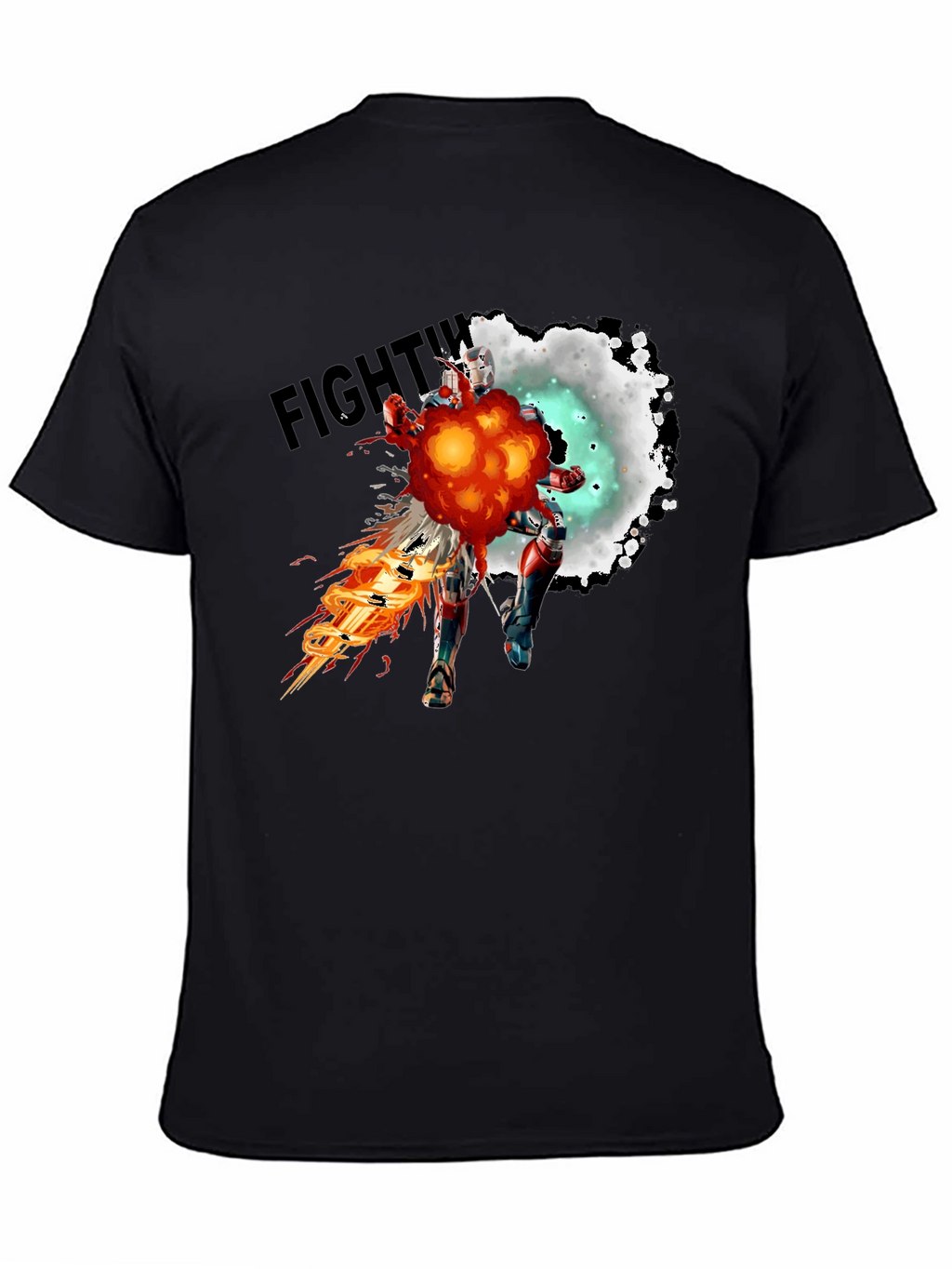 Fighting Robot Graphic T-Shirt - Black Crew Neck
