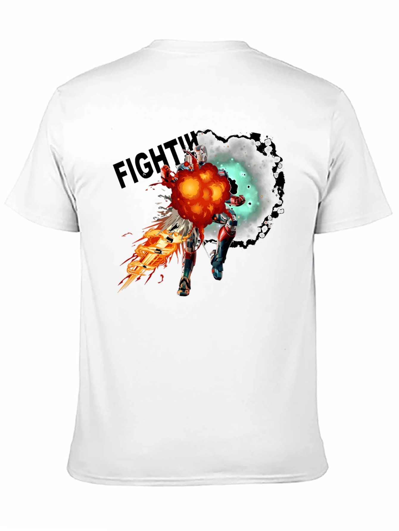 Fighting Robot Graphic T-Shirt - Black Crew Neck
