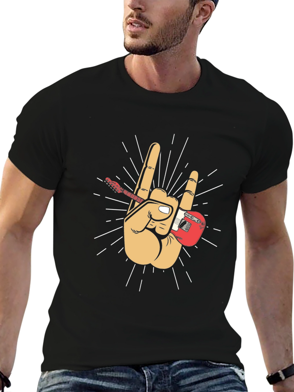 Rock On! Guitar Hand Black T-Shirt