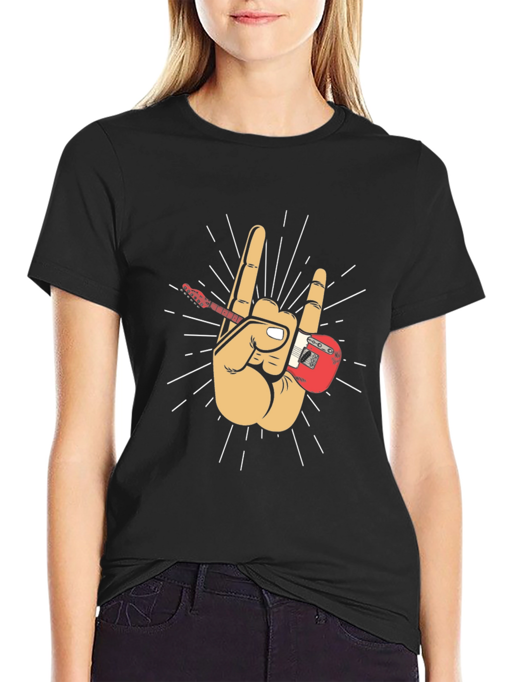 Rock On! Guitar Hand Black T-Shirt