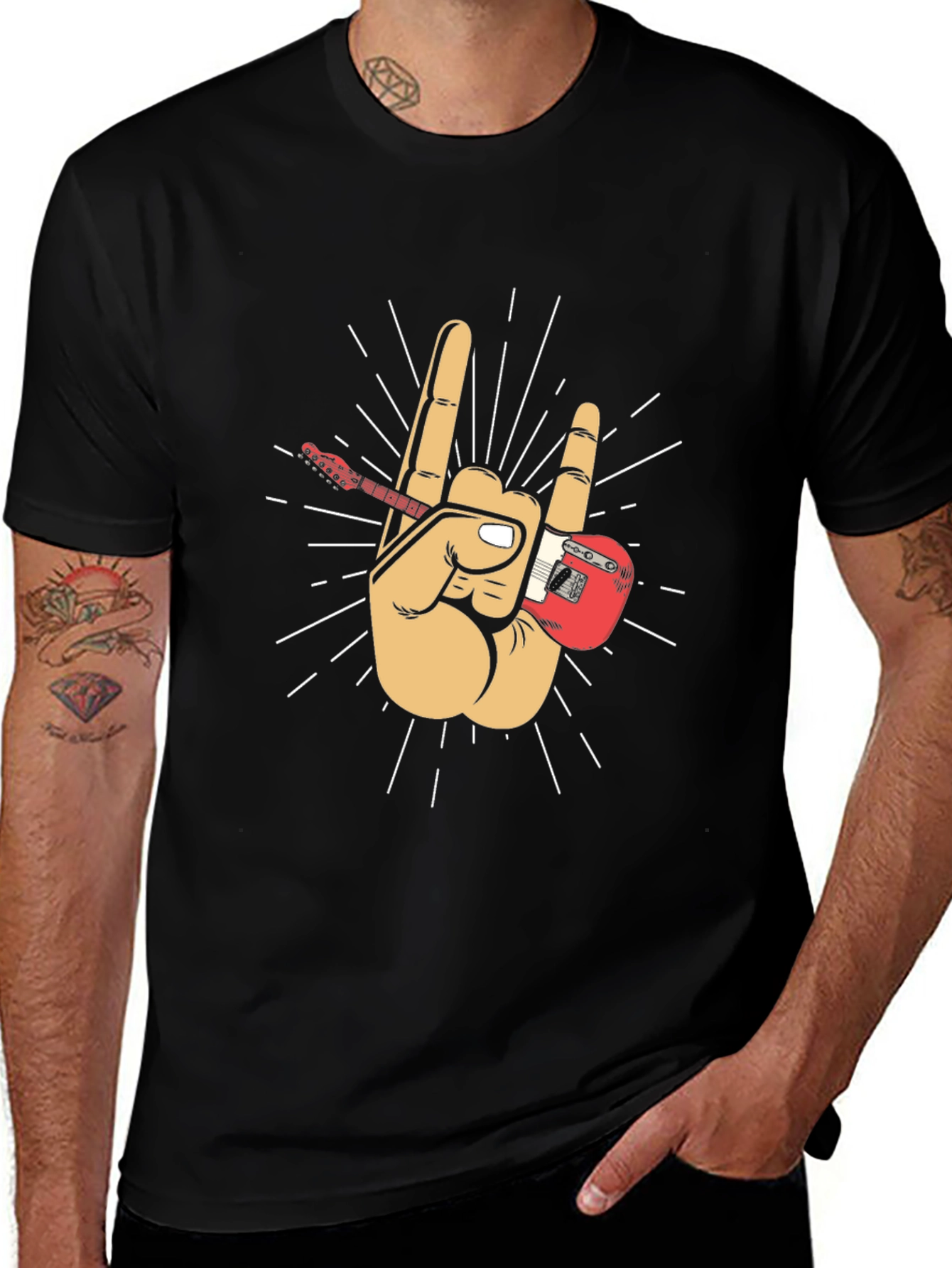 Rock On! Guitar Hand Black T-Shirt